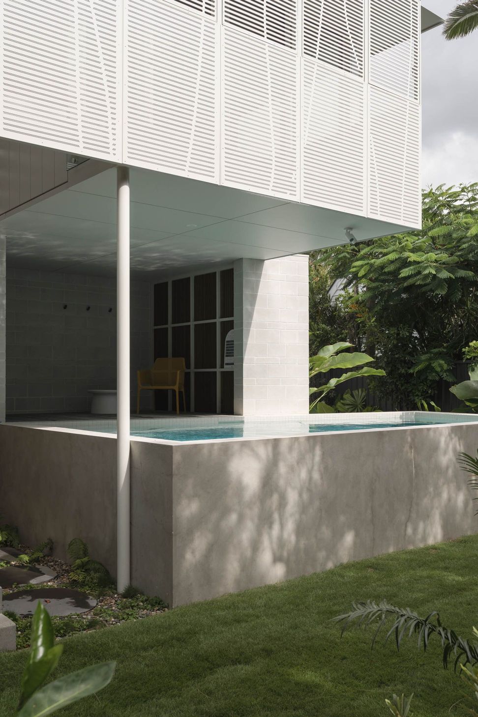 Eleutheria - Pool. Raised concrete plunge pool beneath the overhang.