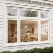 External view of timber frame window with multiple replacement Escence Wood sashes.