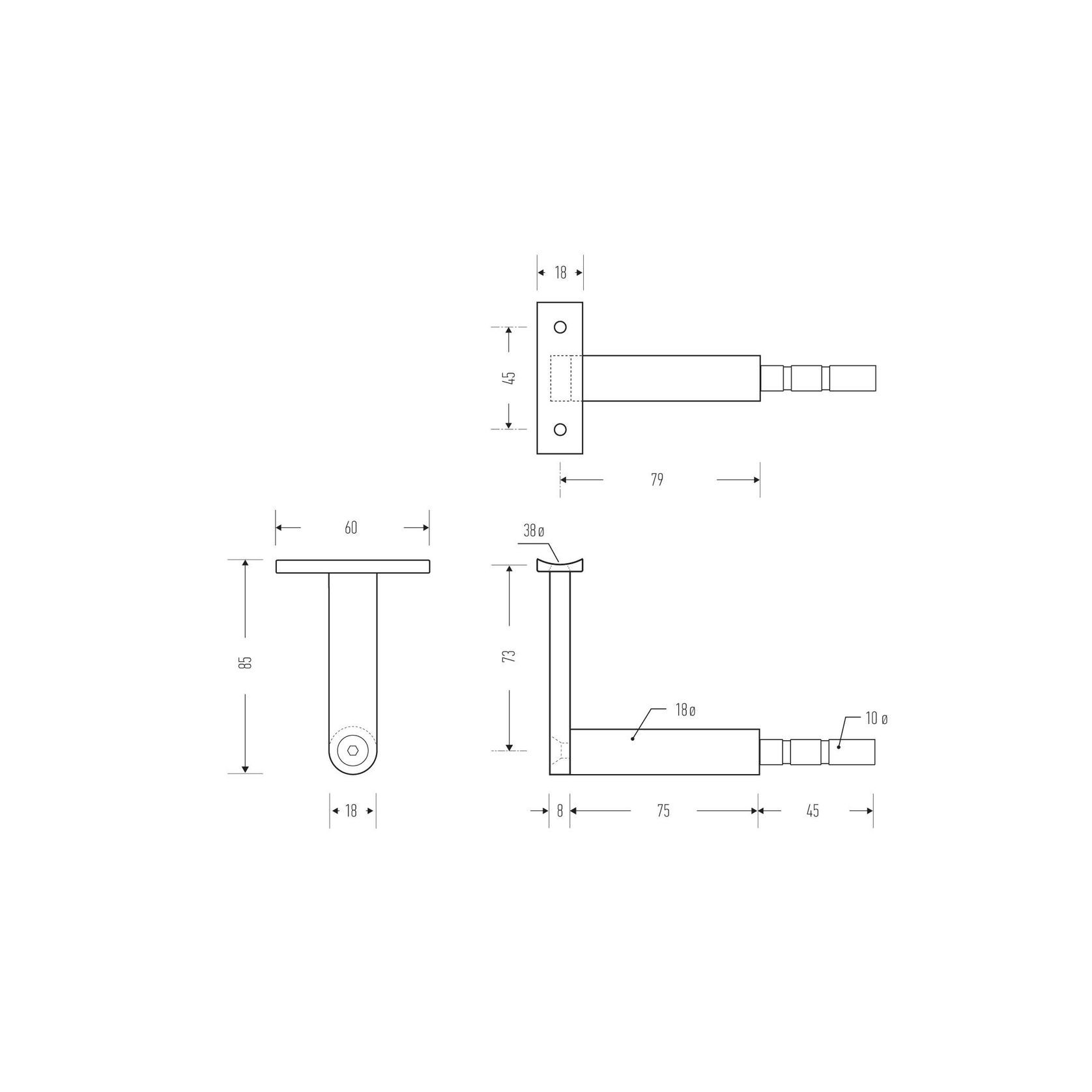 HB500 “T” Stair Rail Bracket gallery detail image
