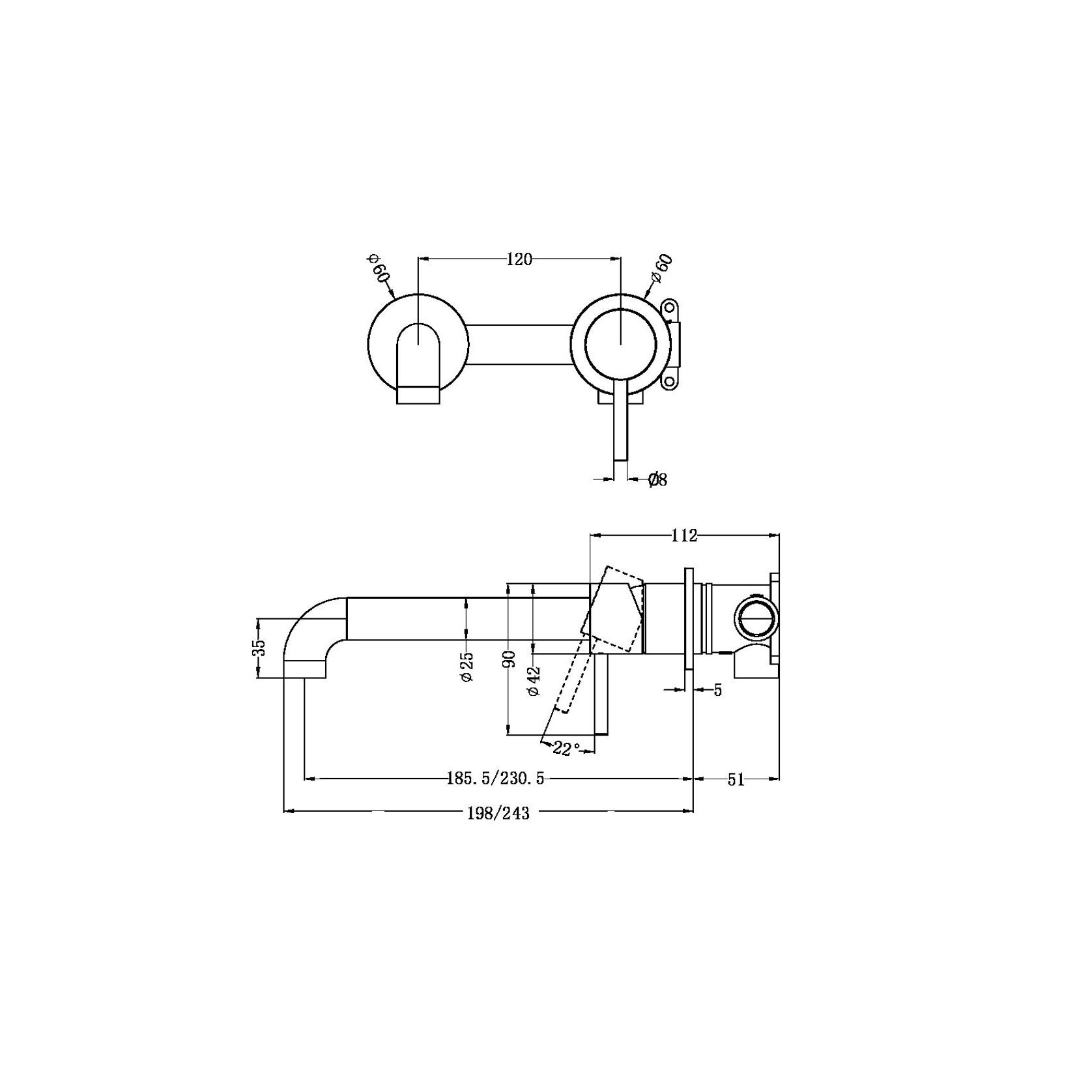 Zen SS316L Wall Basin/Bath Mixer Separate Back Plate 185mm Spout | Brushed Nickel gallery detail image