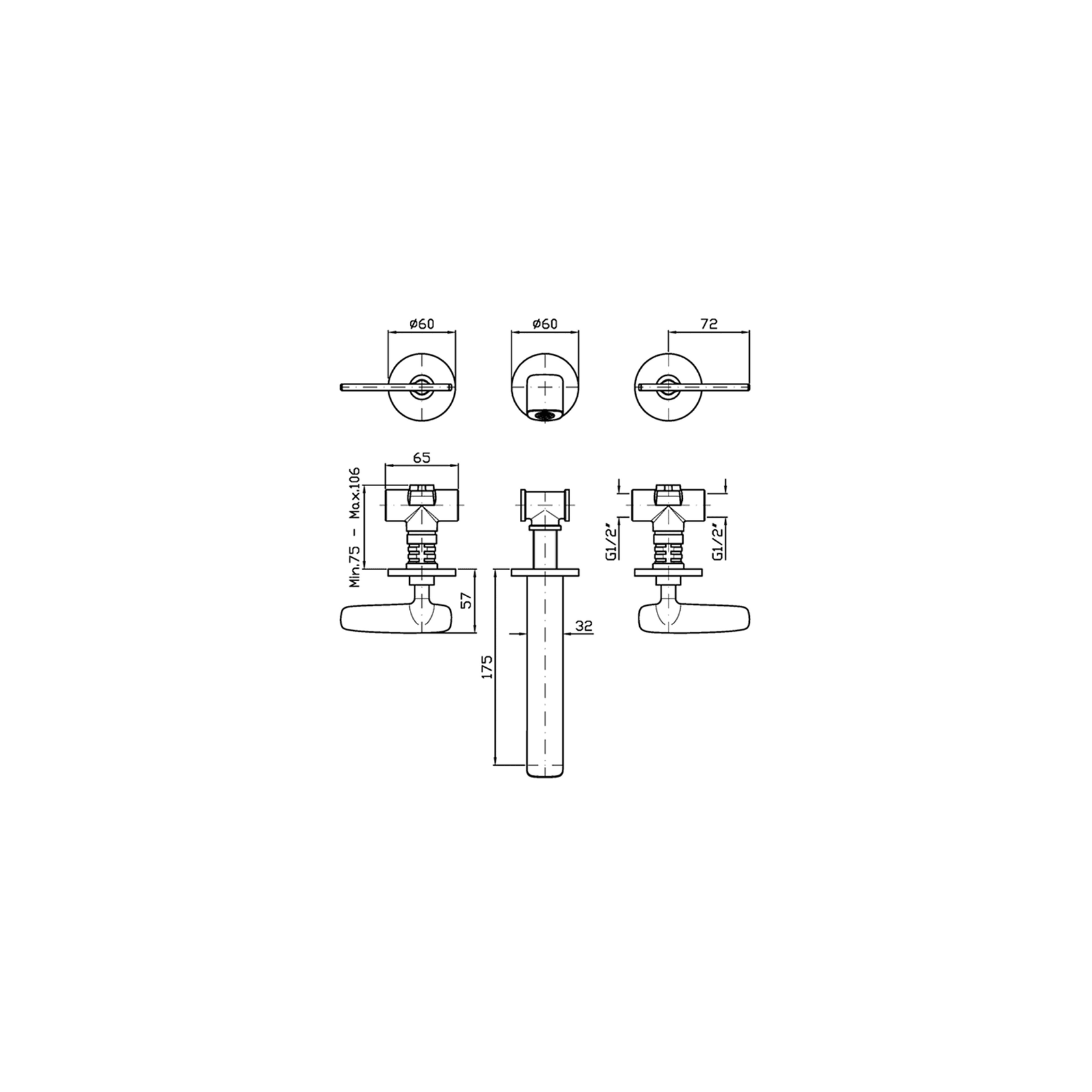 Veloce 3th Wall Mounted Basin Mixer 175mm gallery detail image