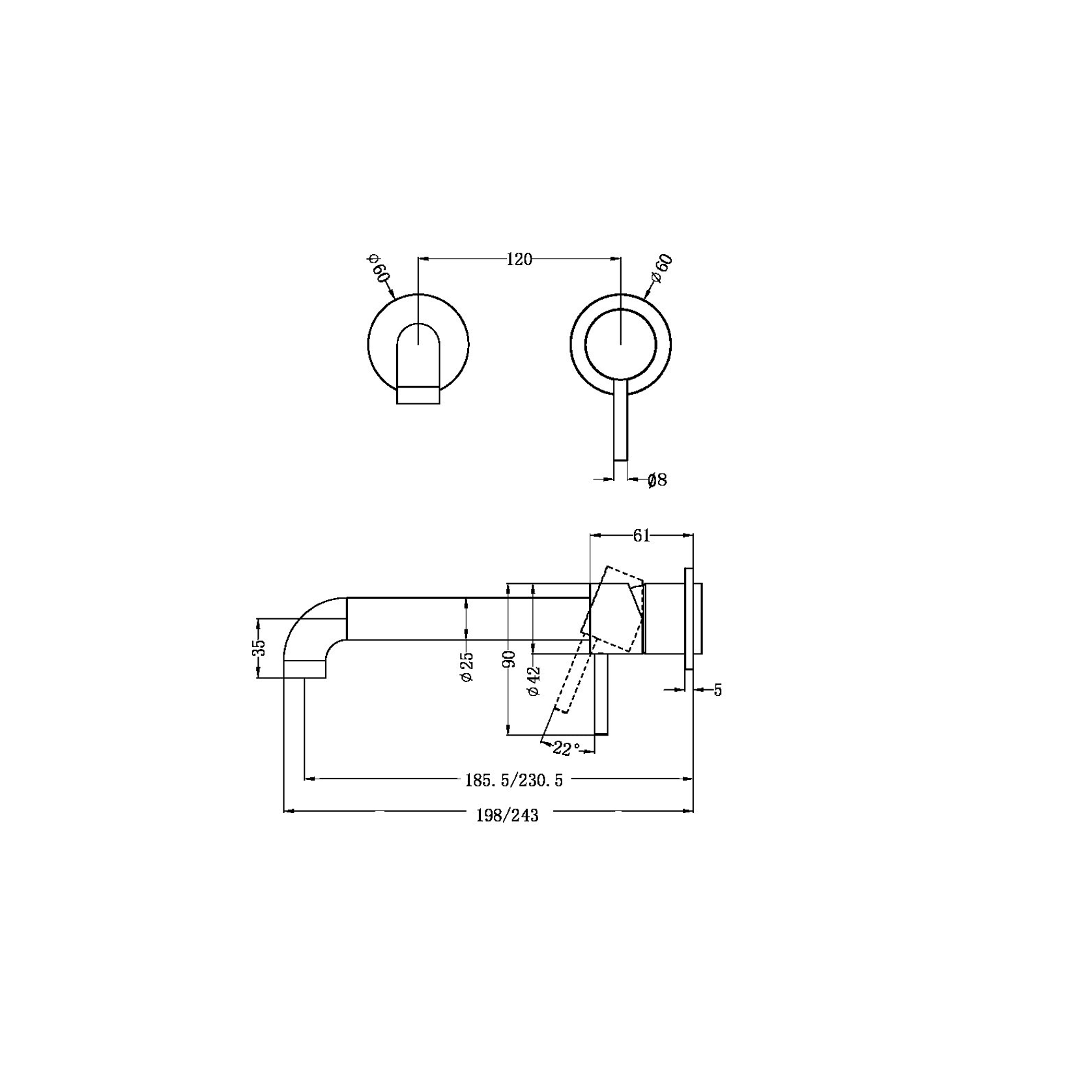 Zen SS316L Wall Basin/Bath Mixer Separate Back Plate 230mm Spout Trim Kits | Brushed Nickel gallery detail image