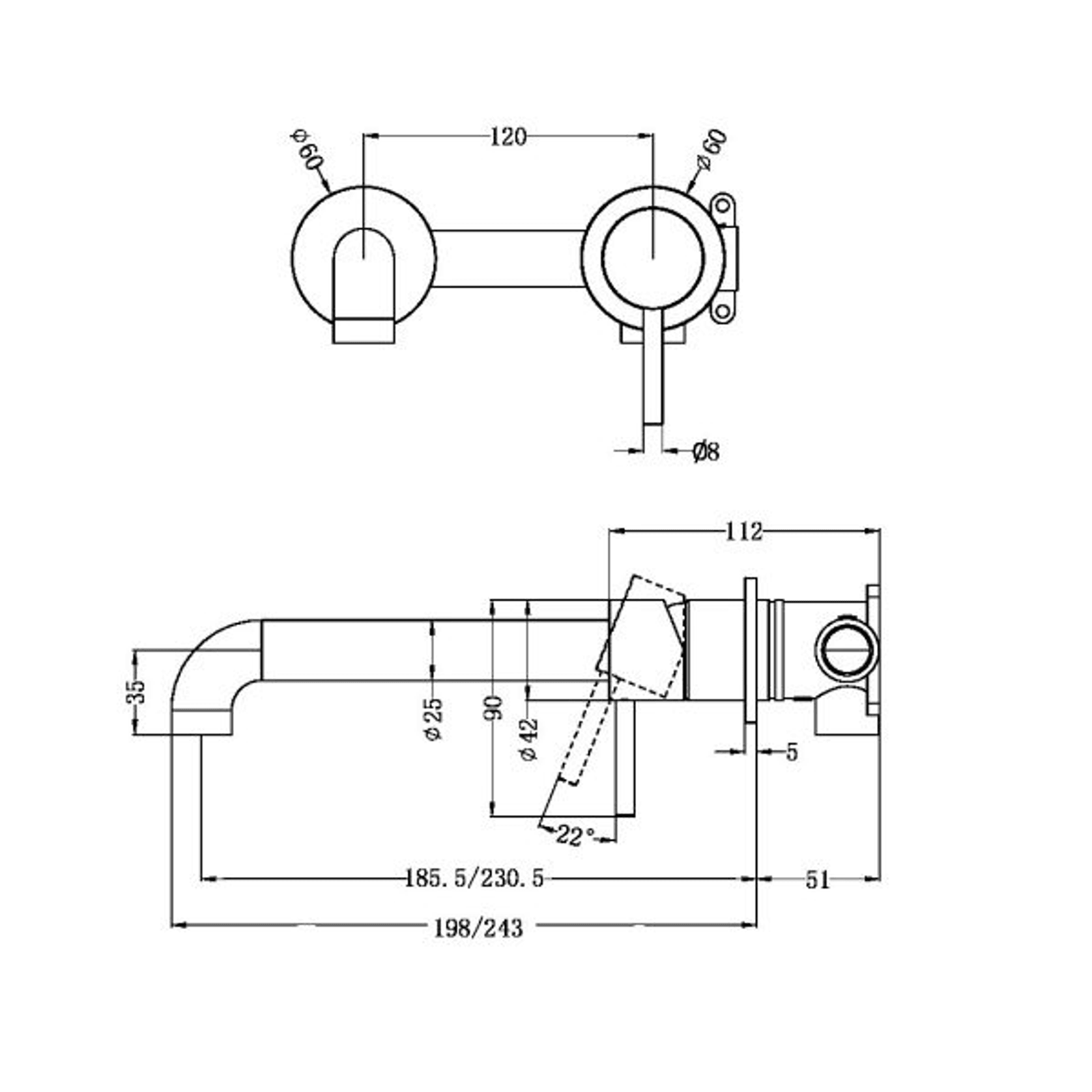 Zen SS316L Wall Basin/Bath Mixer Separate Back Plate 230mm Spout | Brushed Nickel gallery detail image