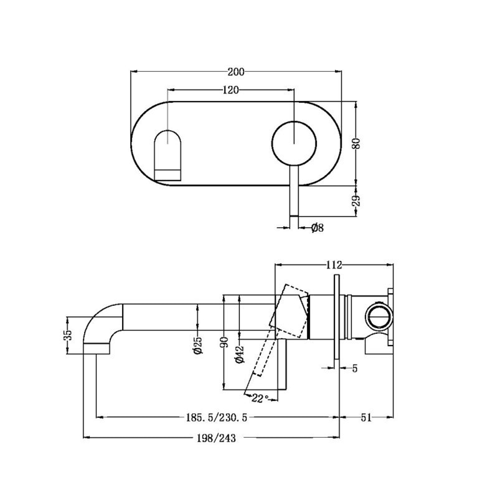 Zen SS316L Wall Basin/Bath Mixer 185mm Spout | Brushed Nickel gallery detail image