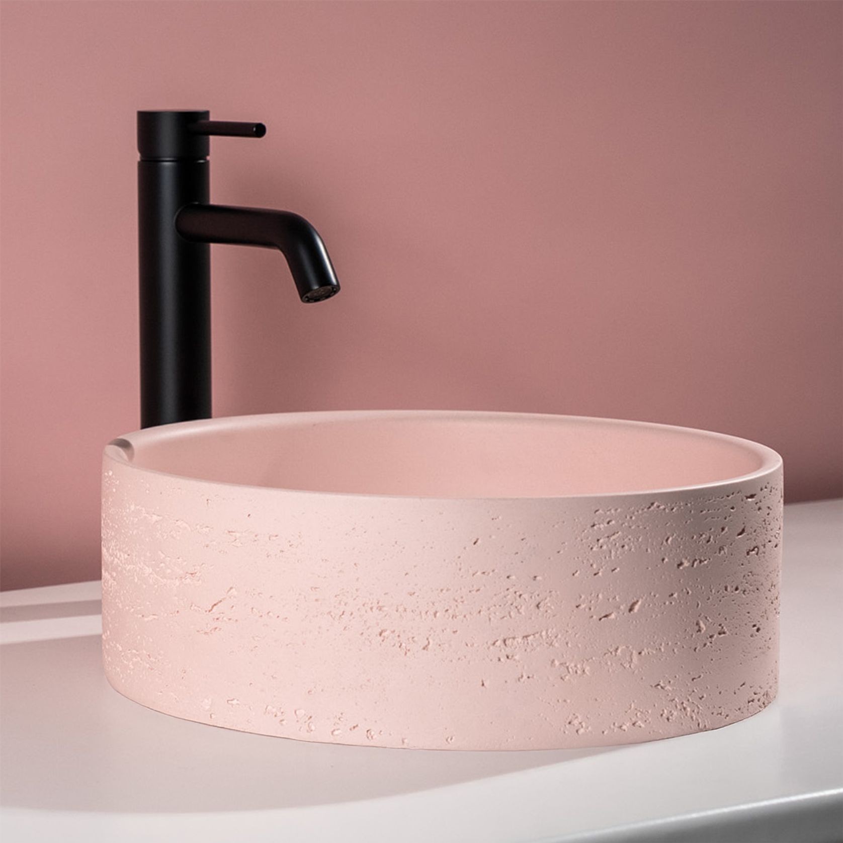 Alma Amos Circle Rustic Concrete Basin Champagne Pink gallery detail image