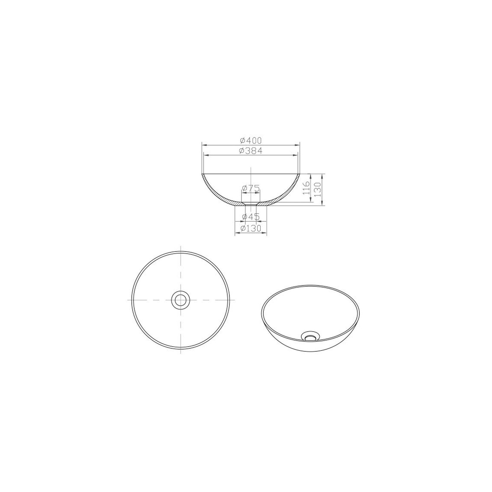 iStone Round Basin 400 x 130mm Gloss White gallery detail image
