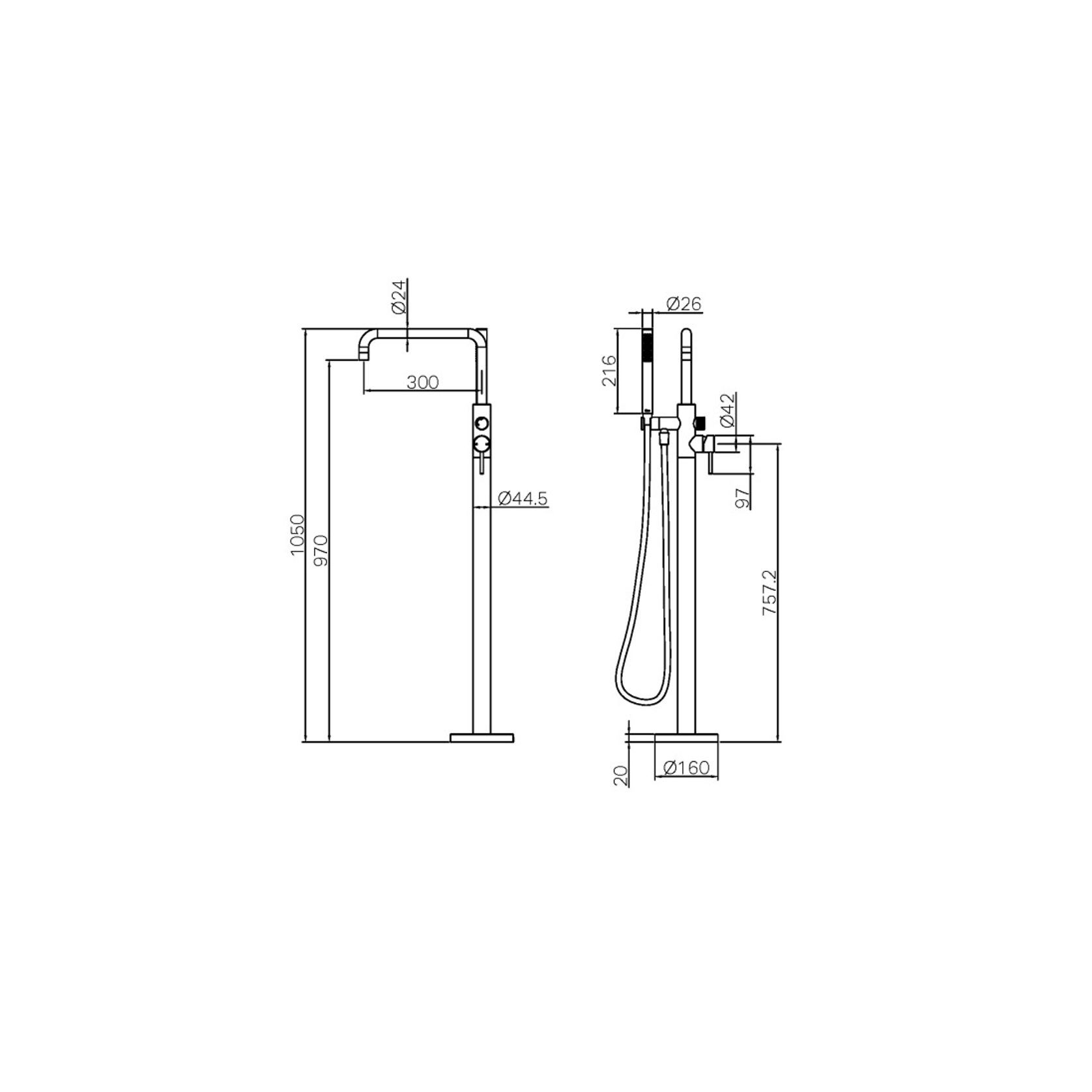 Zen SS316L Freestanding Bath Mixer & Outdoor Shower Hose | Graphite gallery detail image