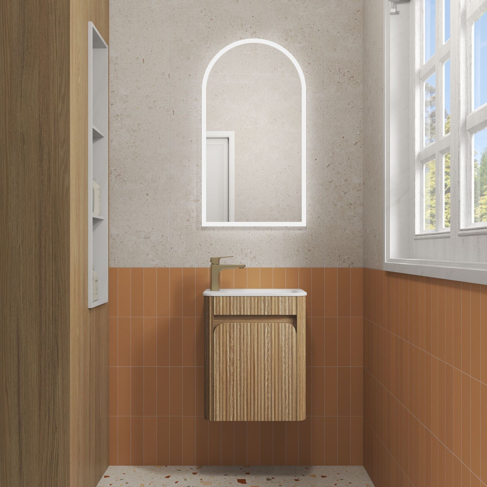 AulicMini Hartelle Fluted Wall Hung Harvest Oak Cabinet gallery detail image