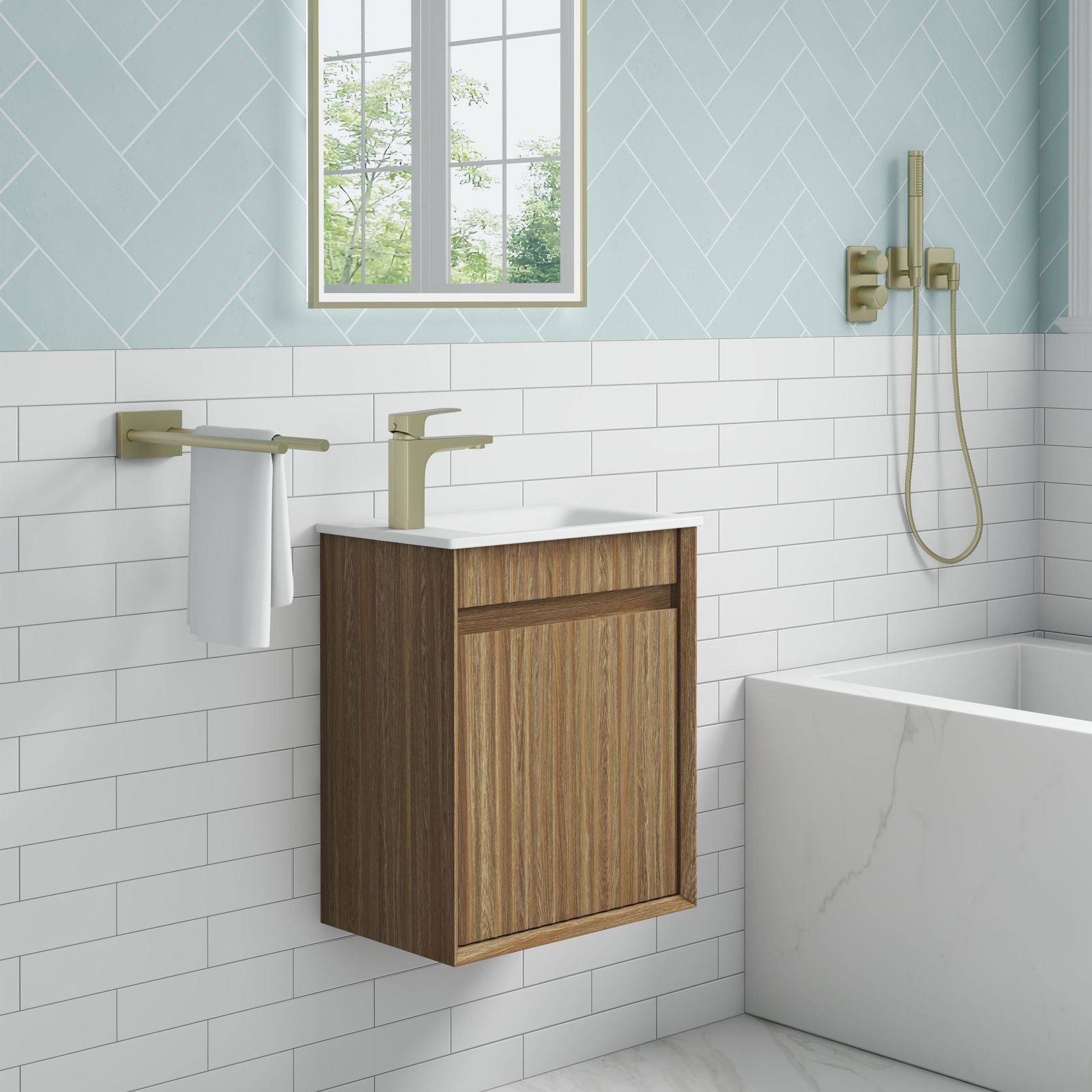 Aulic Mini Ravia Fluted Wall Hung Harvest Oak Cabinet gallery detail image