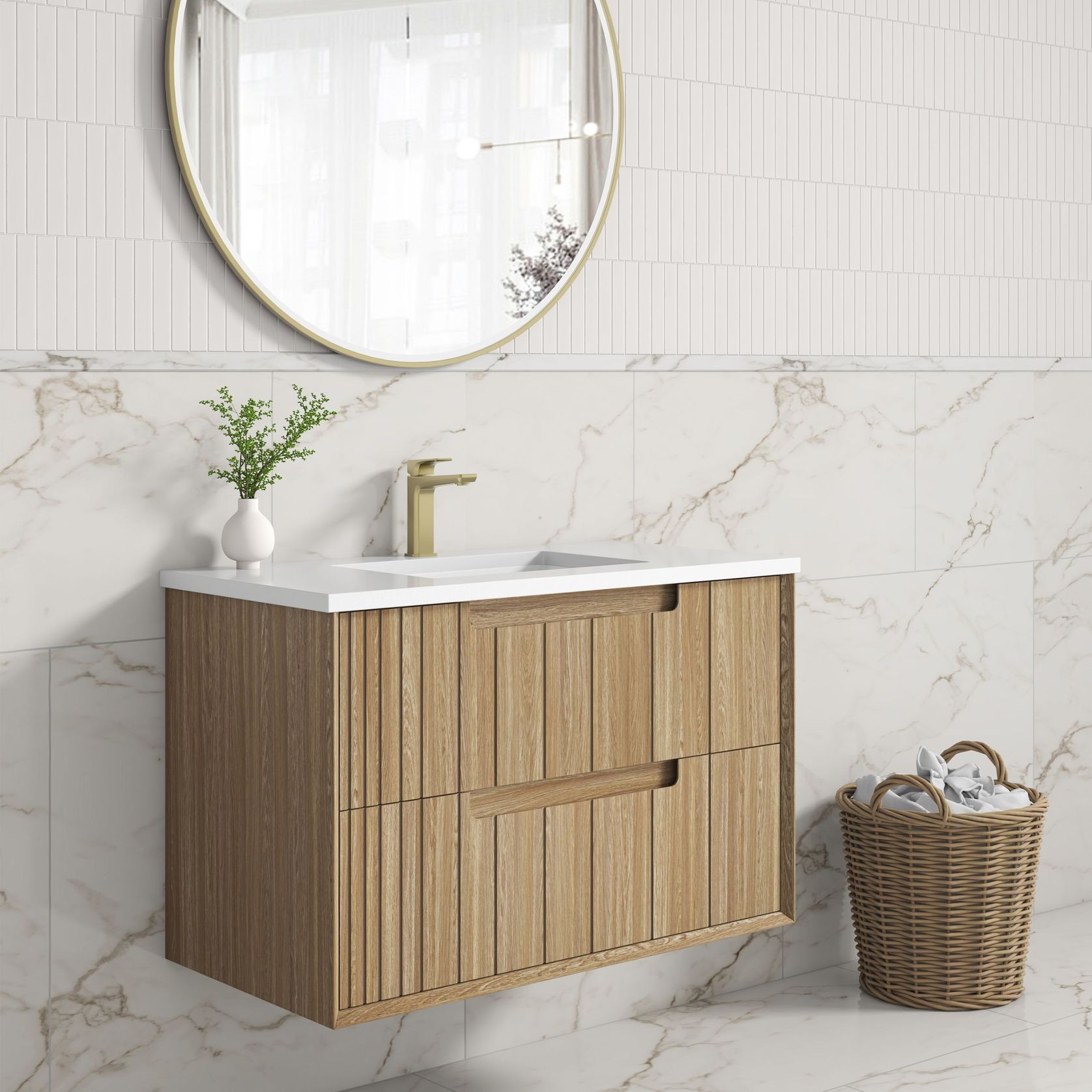 Aulic Voulari Framed Wall Hung 900m Harvest Oak Cabinet gallery detail image