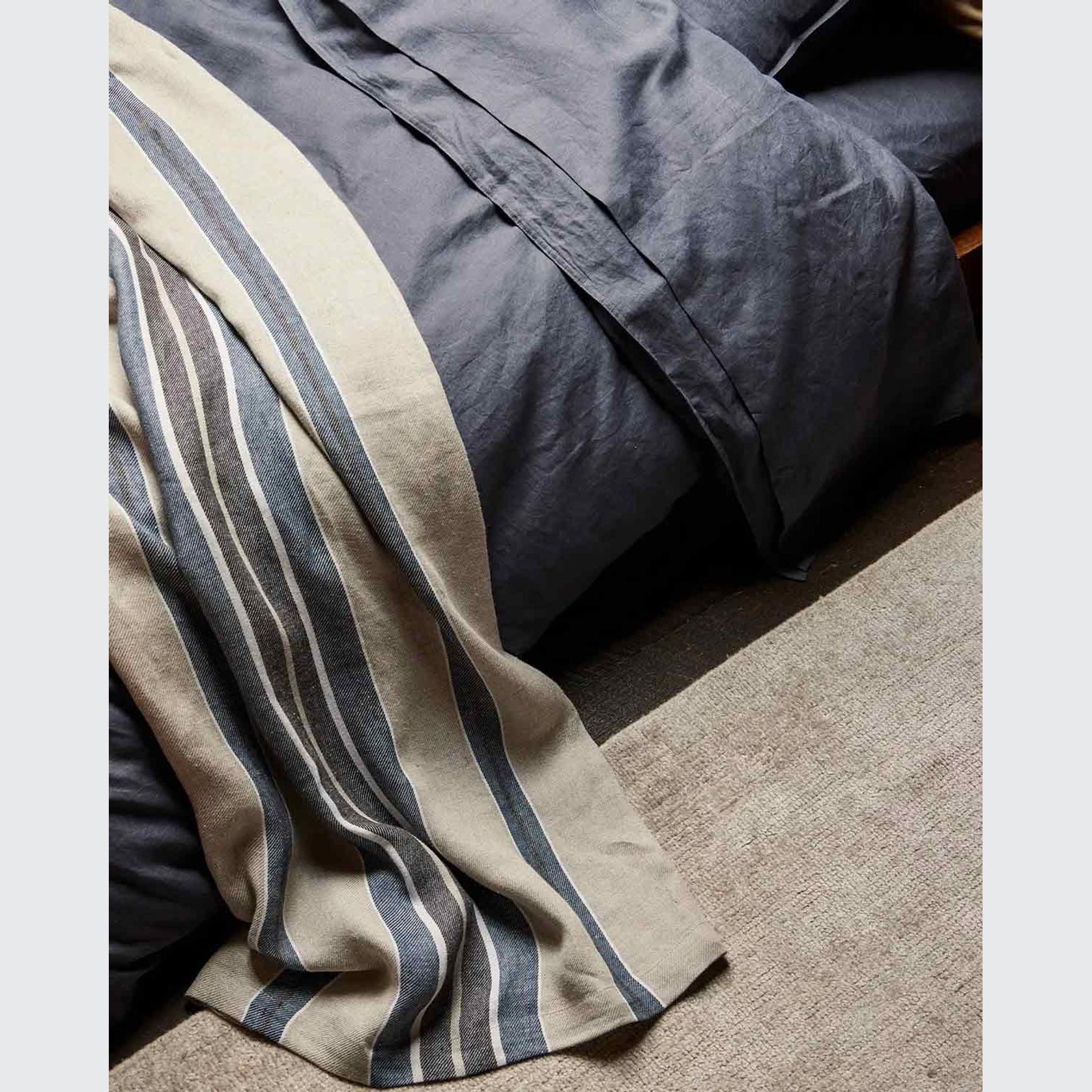Ravello Linen Fitted Sheet - Denim | Weave Home Bed Linen gallery detail image