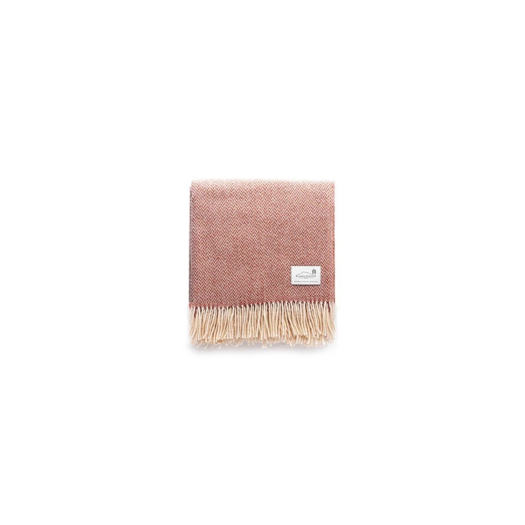 Ruanui Station Lambswool Throw - Pipipi Pink Chevron gallery detail image