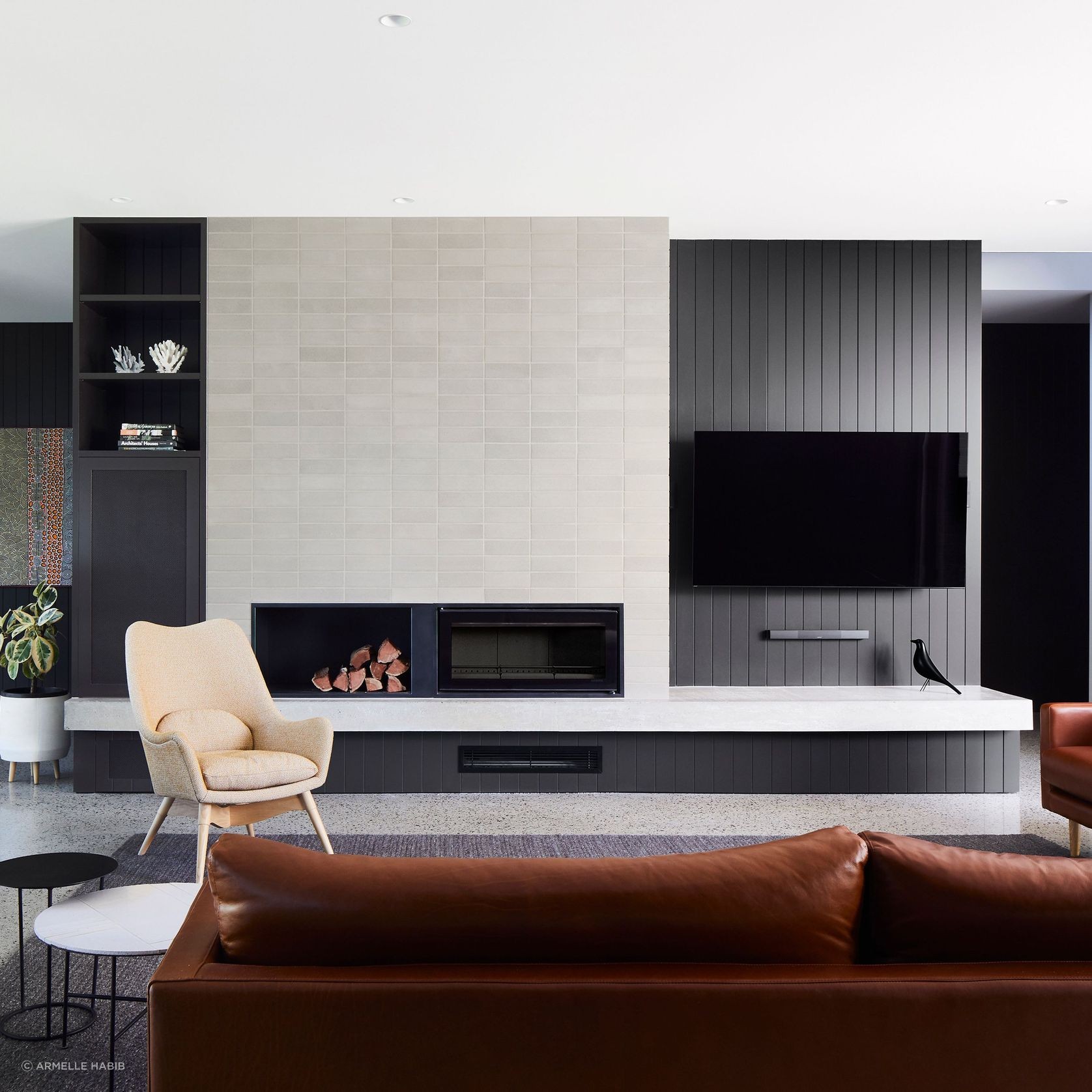 Ash Grey brick tiles, fireplace surround