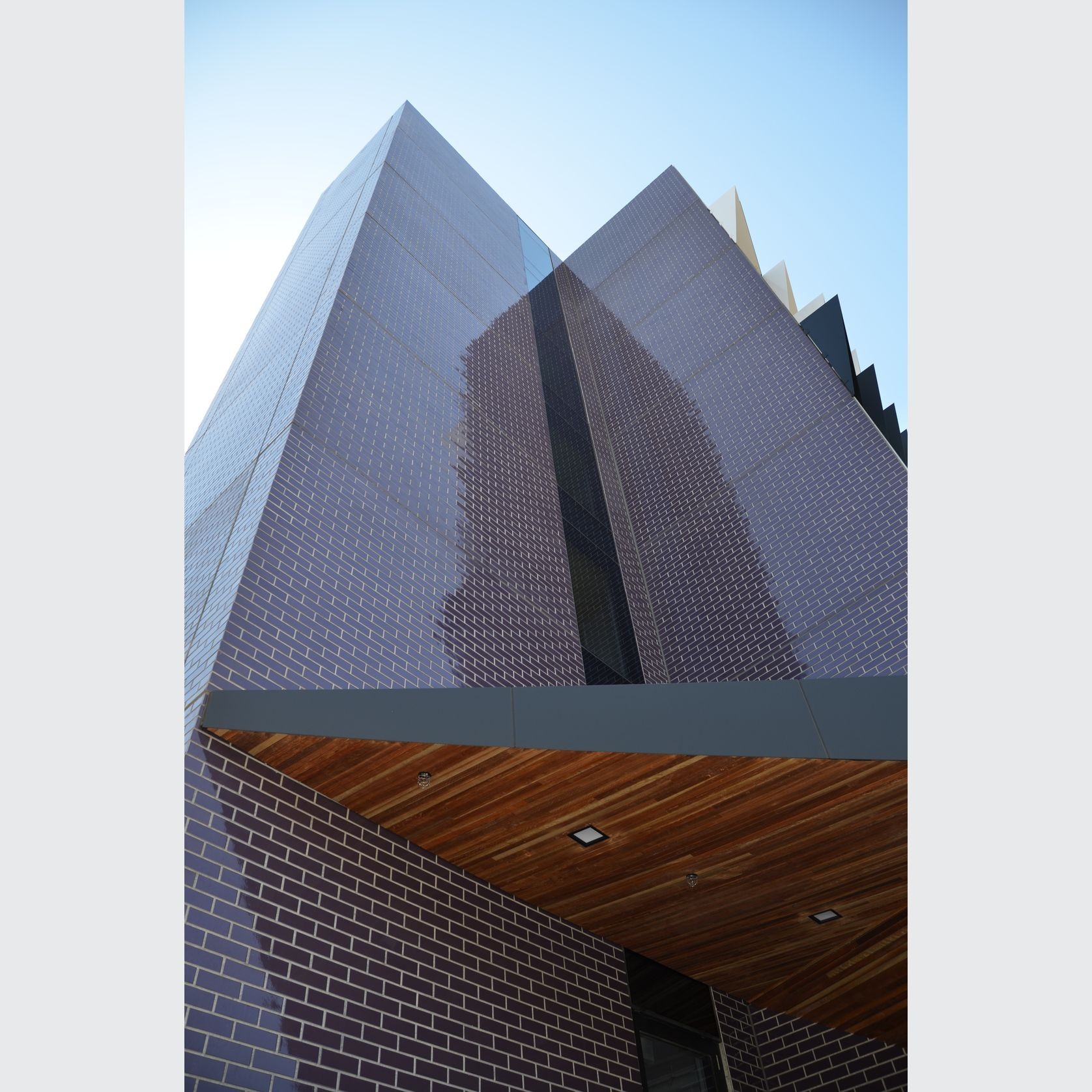 Magenta and Cyan Glazed brick tiles, Monash University student accommodation