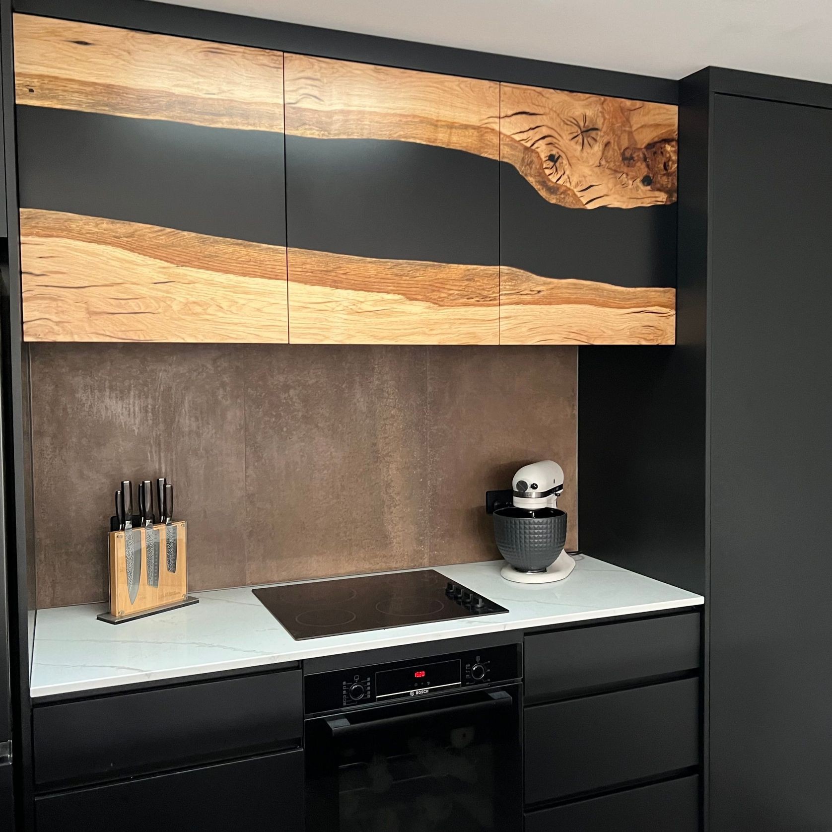 Kitchen Overhead Doors — Old English Oak Epoxy gallery detail image
