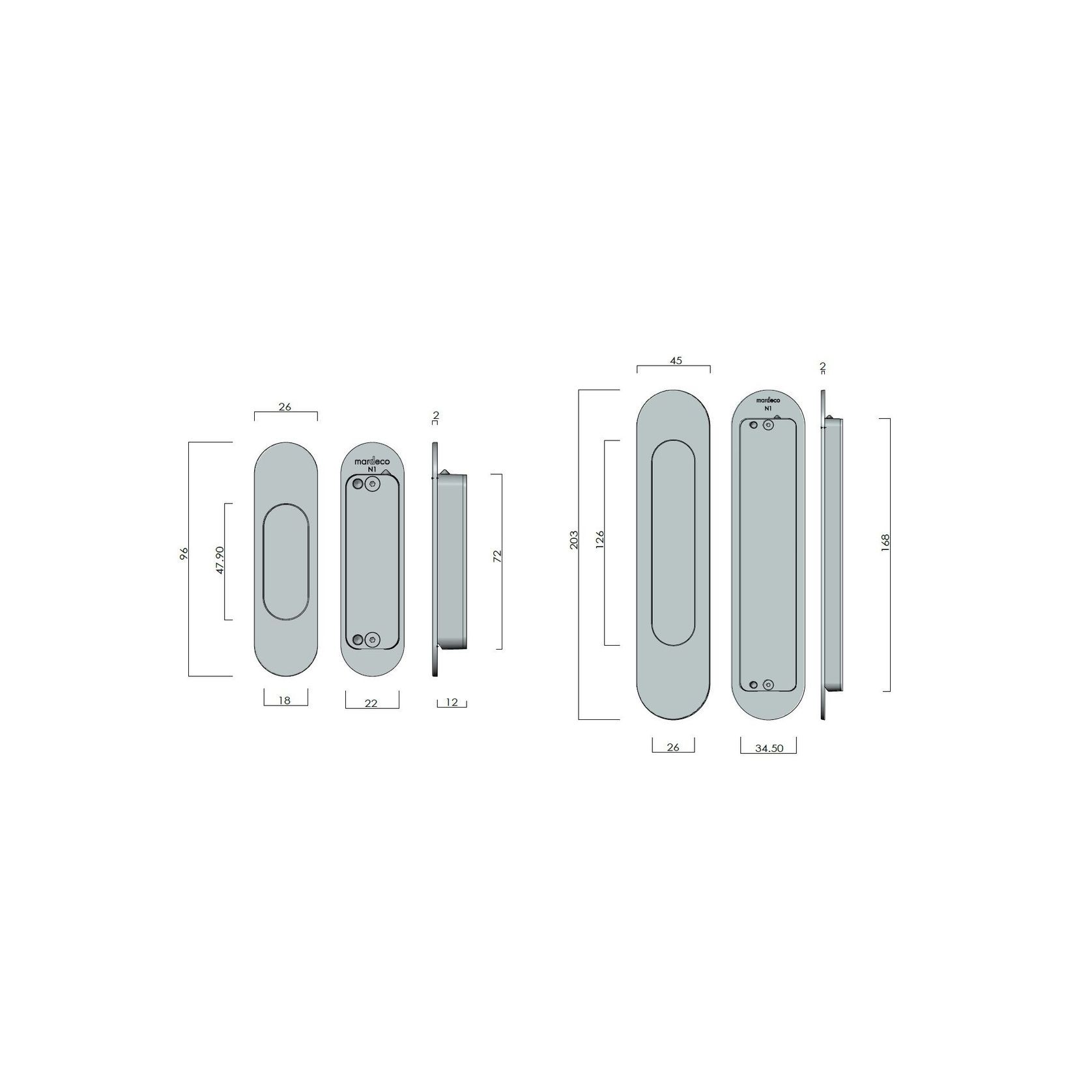 Mardeco Oval M-Series 9008 Flush Pull Set gallery detail image