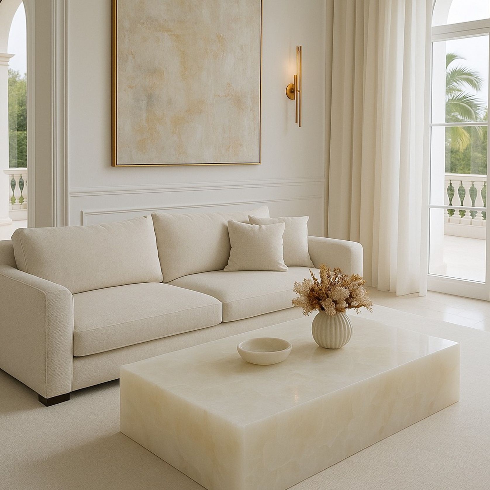 Block Coffee Table - White Onyx - Large | Natural Stone Co. gallery detail image