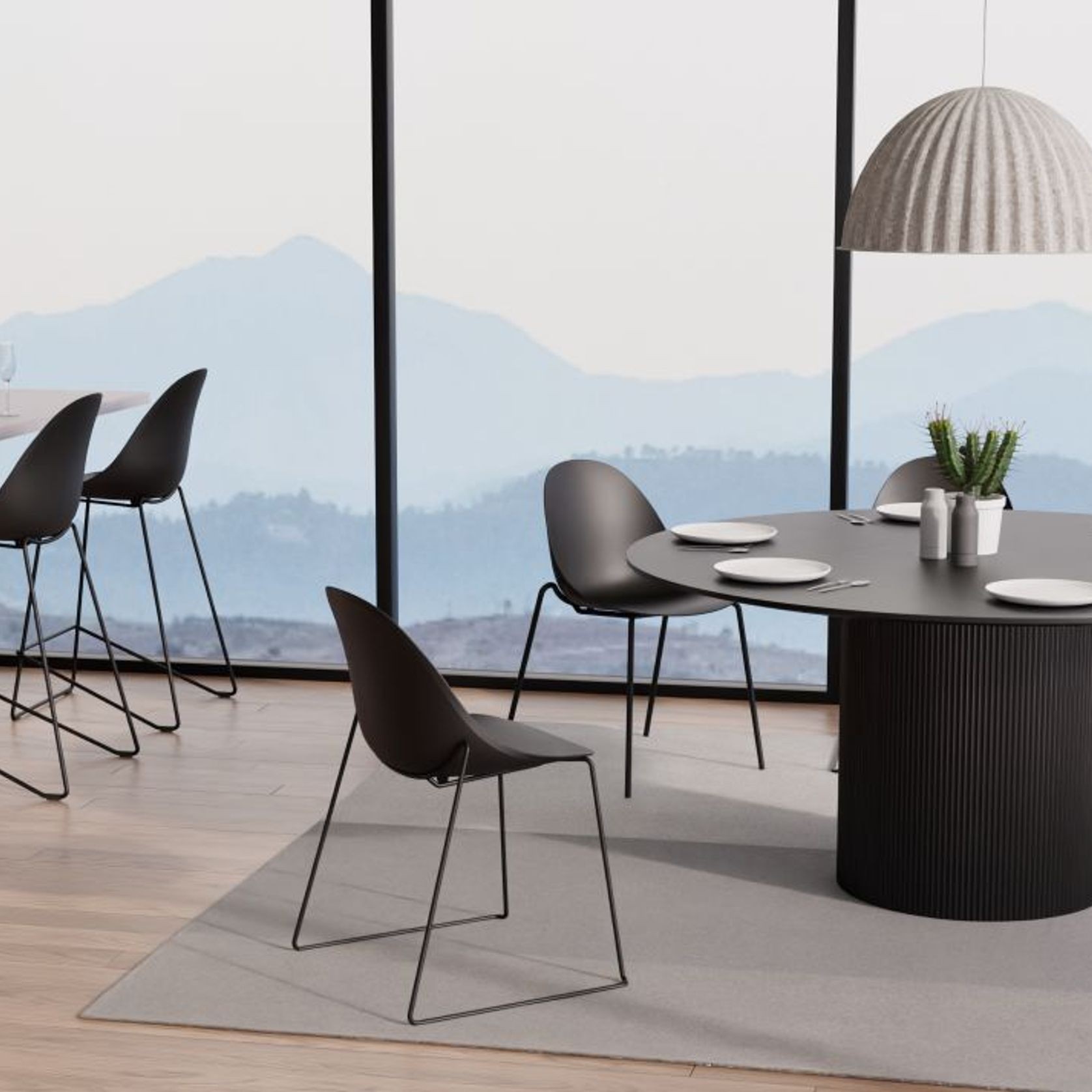 Pebble Chair Black with Shell Seat - Natural Beechwood Base gallery detail image