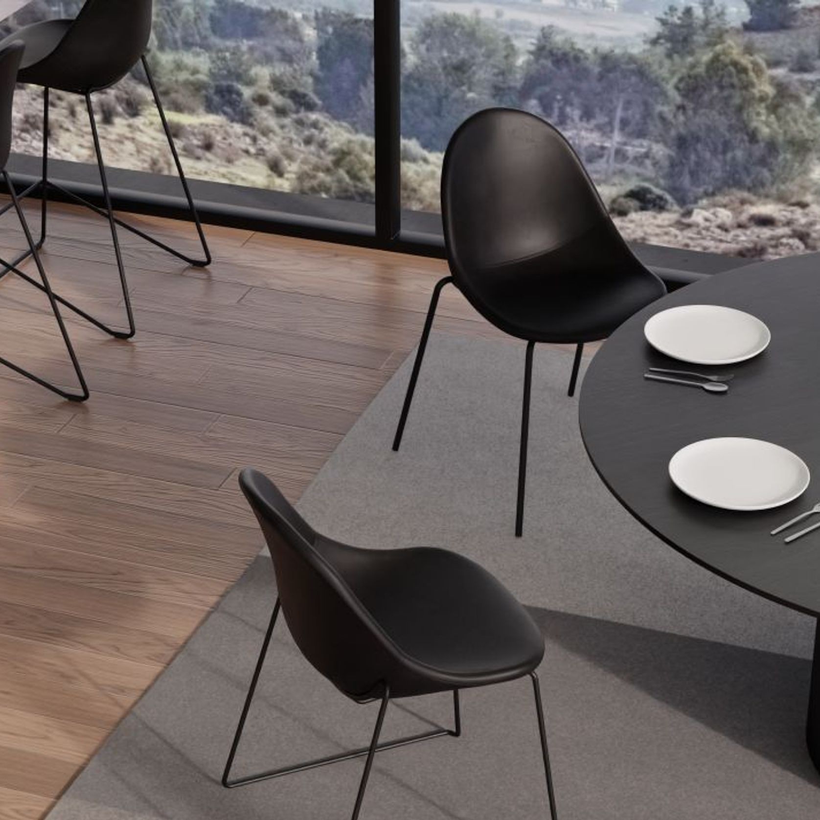 Pebble Chair Black Upholstered Vintage Seat - Sled Base - Black gallery detail image