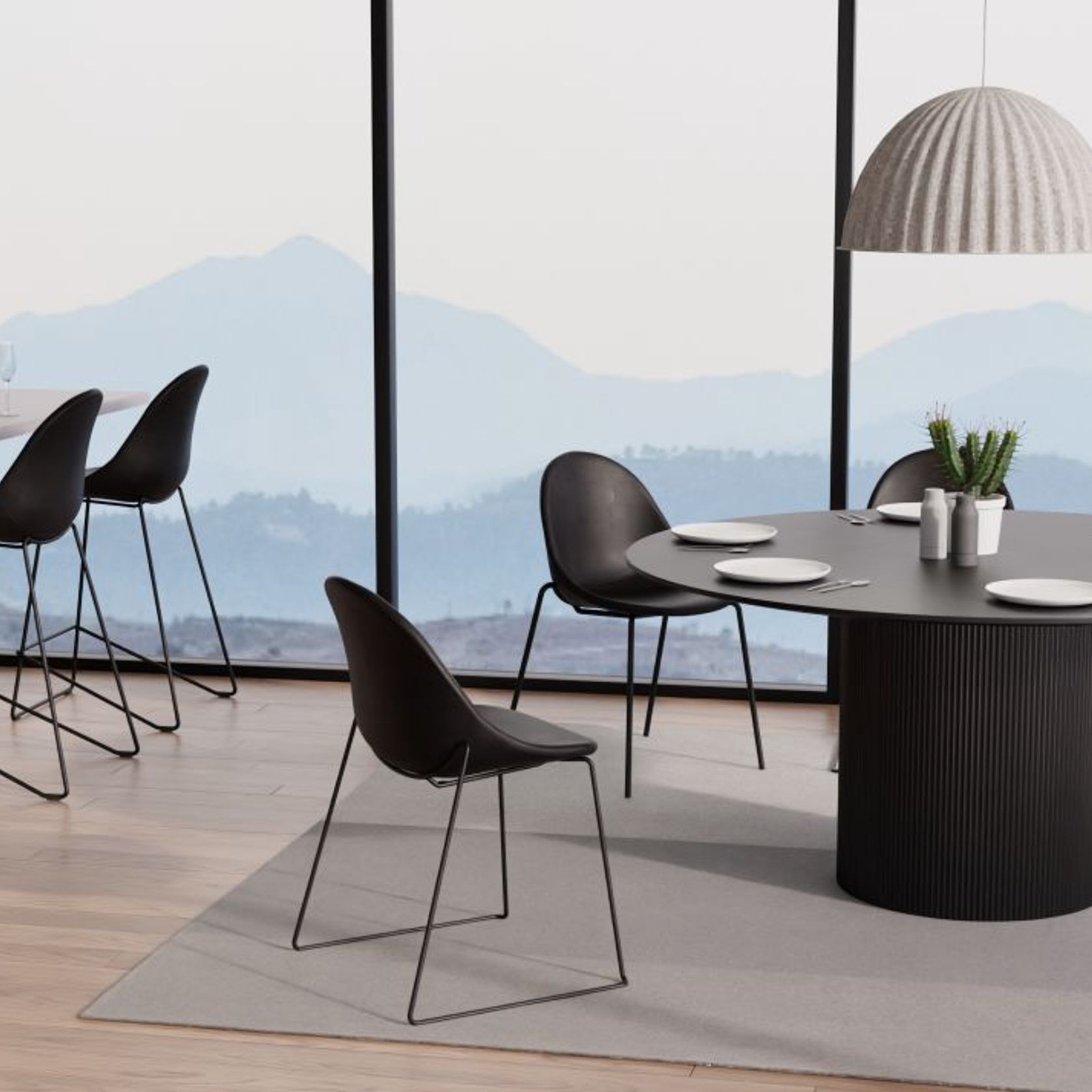 Pebble Chair Black Upholstered Vintage Seat - Sled Base - Black gallery detail image