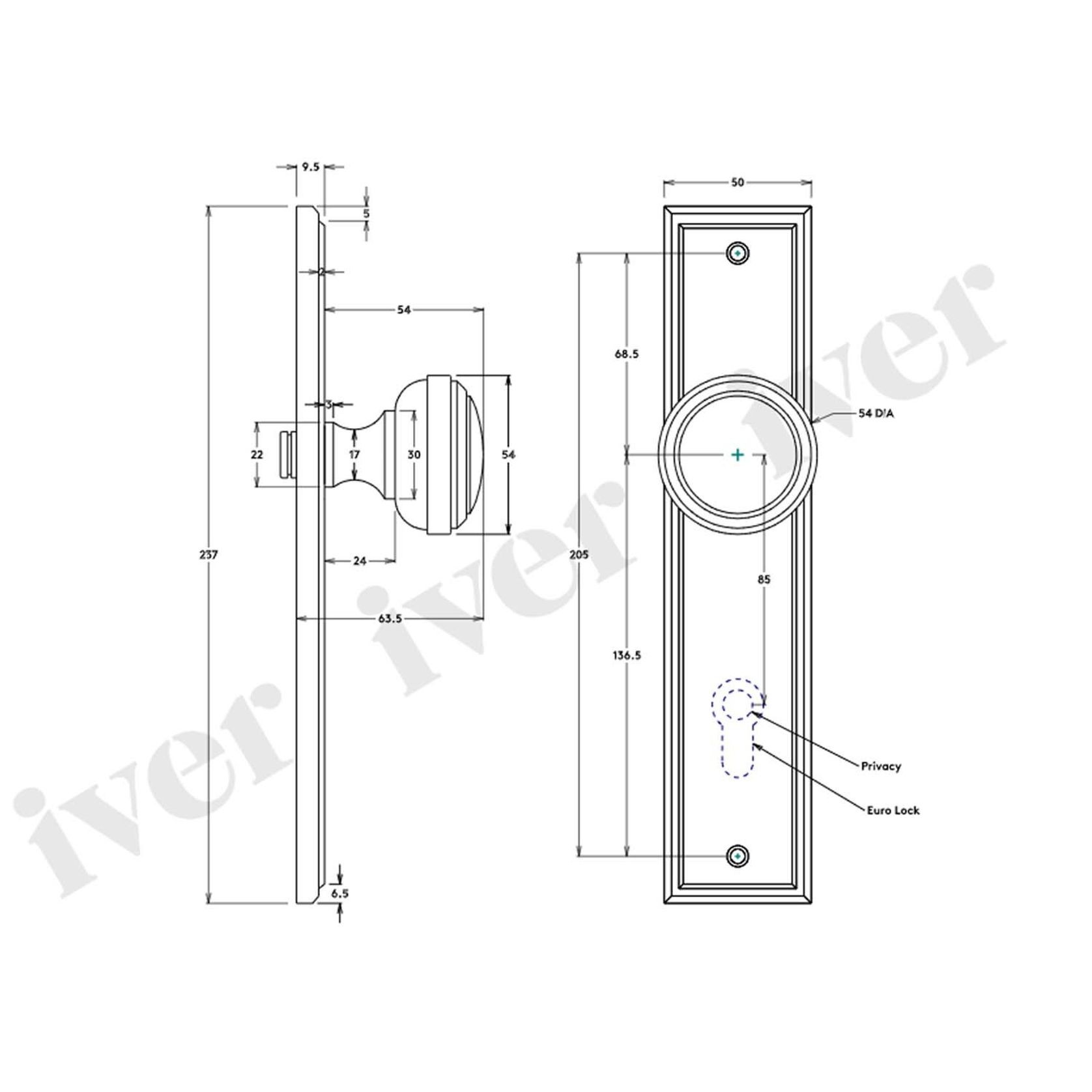 Iver Paddington Door Knob Stepped Backplate Privacy Matt Black 12838P85 - Customise to your needs gallery detail image