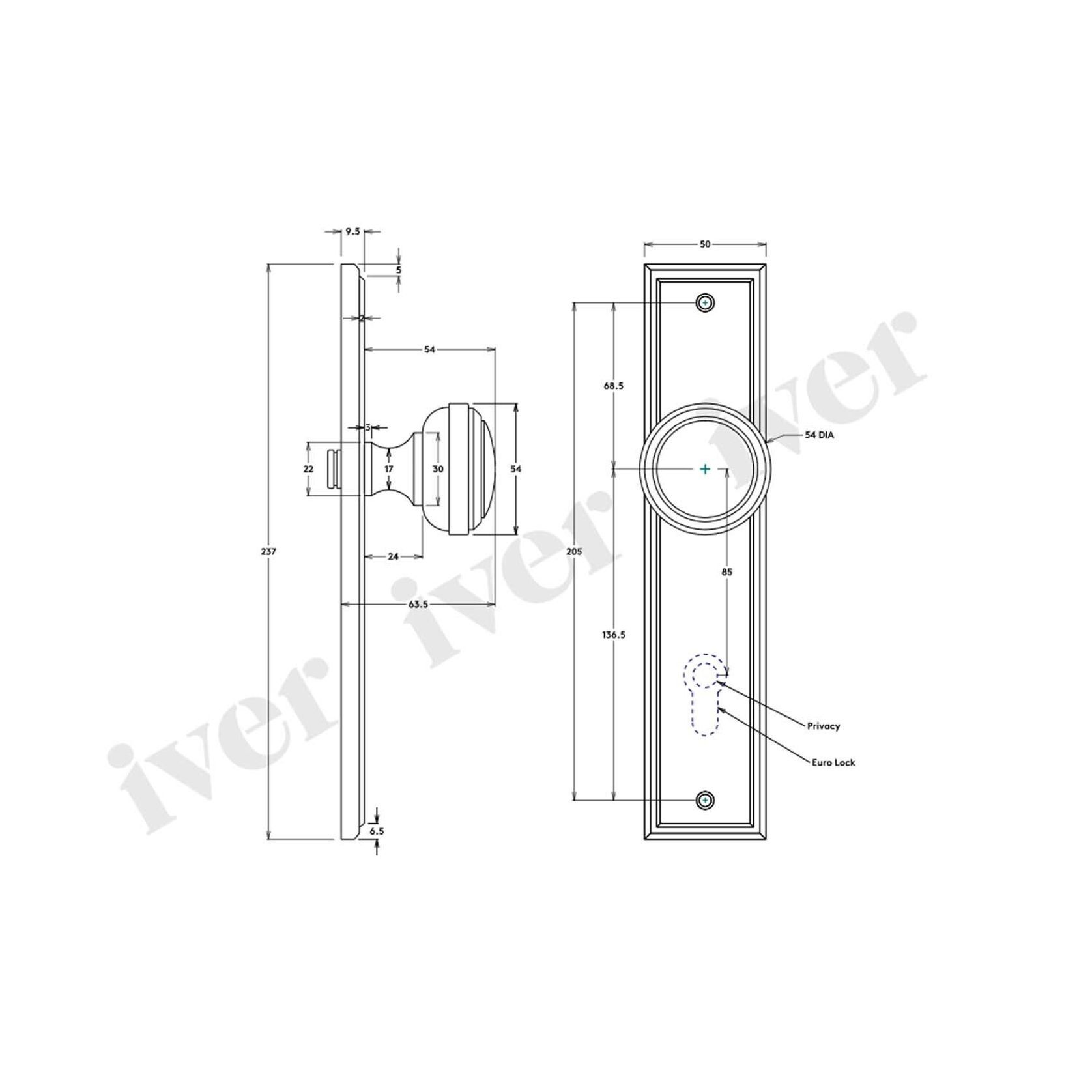 Iver Paddington Door Knob Stepped on Backplate Euro Brushed Brass 15338E85 - Customise to your need gallery detail image
