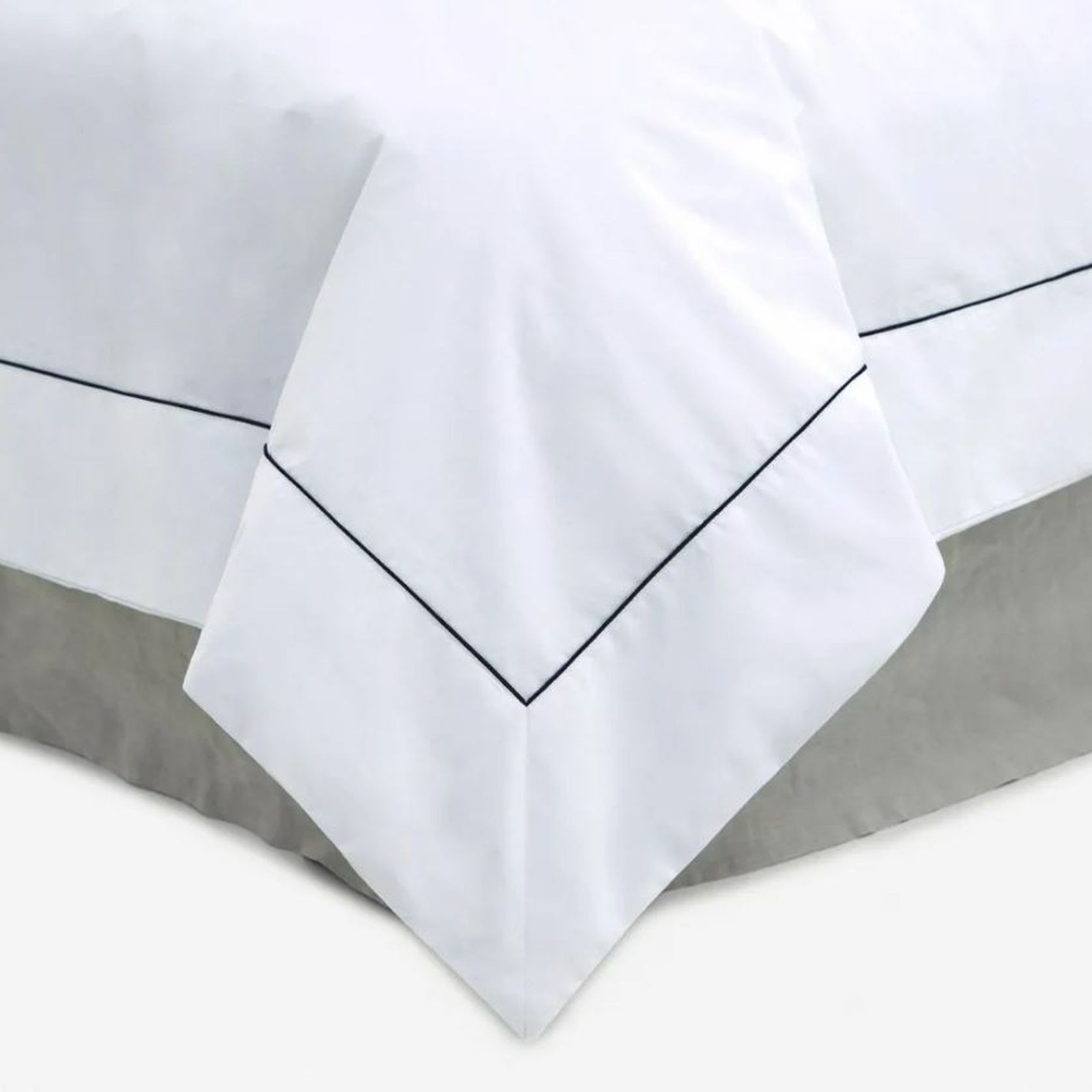 Cotton Percale Duvet Covers With Piping - White/Black gallery detail image