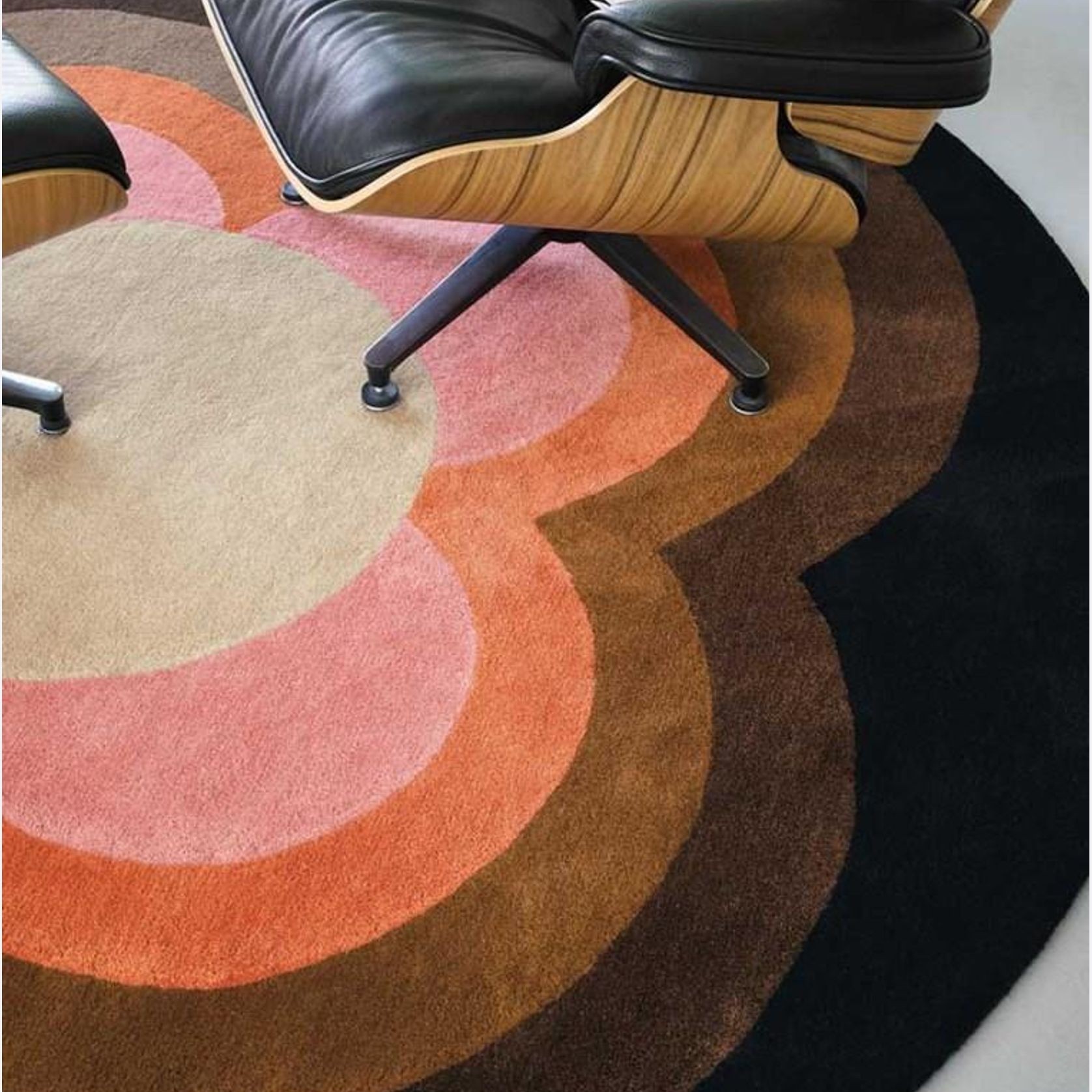 Orla Kiely Sunflower Round Rug - Pink | 100% Wool Designer Floor Rug gallery detail image