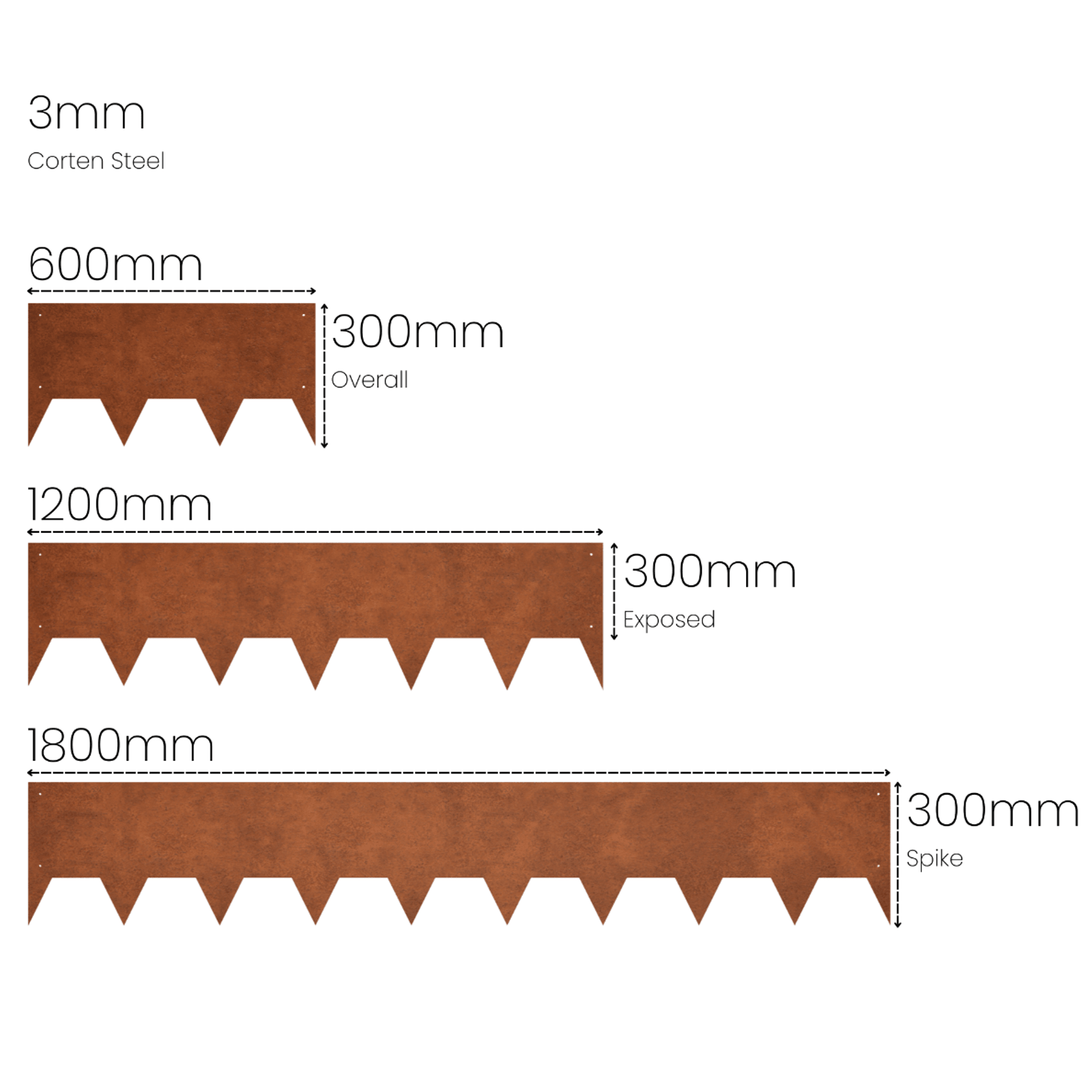 200 mm High. Corten Steel Garden Edging 3.00 mm Thick gallery detail image