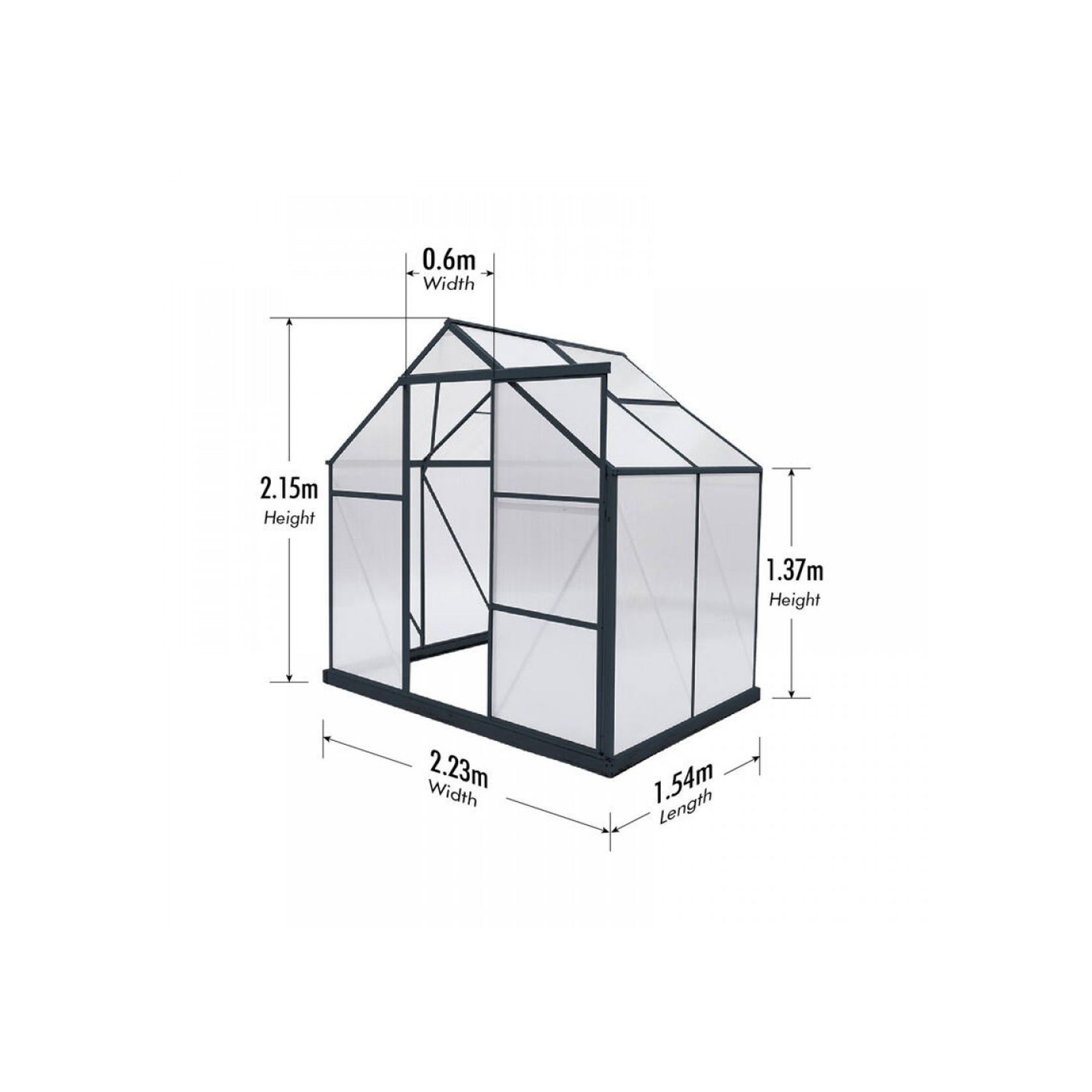 Greenhouse 6mm Twin Wall 2230 x 1540 x 2150mm gallery detail image