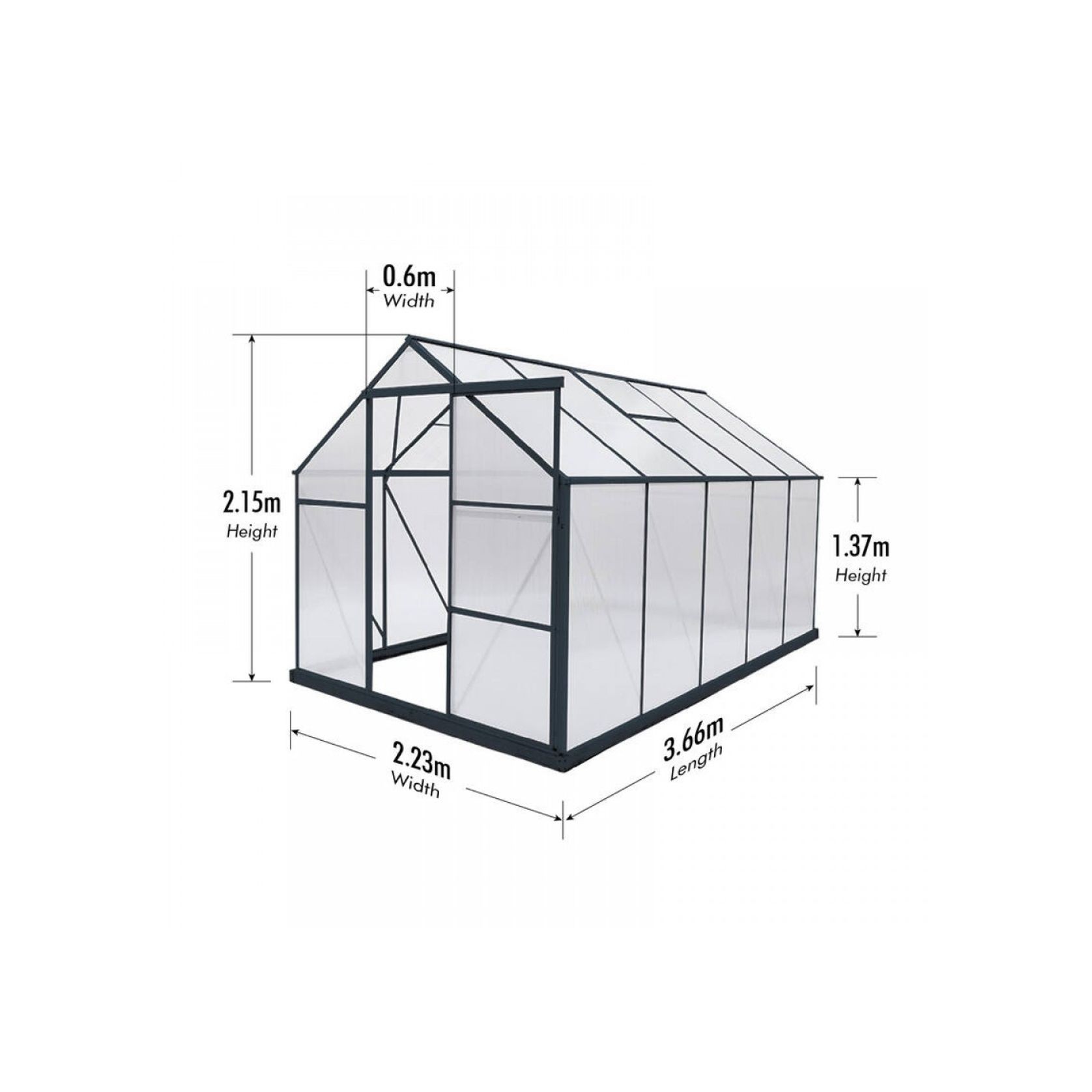 Greenhouse 6mm Twin Wall 2230 x 3660 x 2150mm gallery detail image