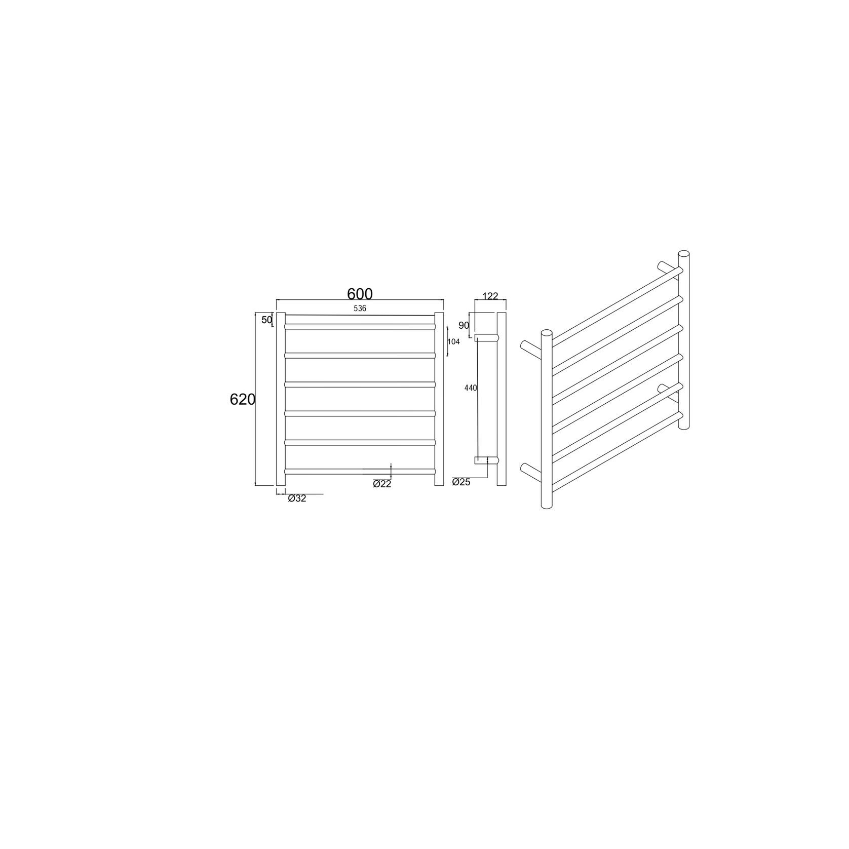 Round Electric Heated Towel Rack 6 Bars BUGM06.R.HTR gallery detail image