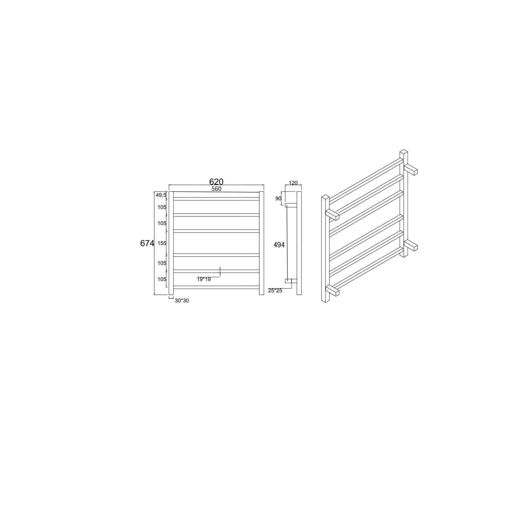 Square Electric Heated Towel Rack 6 Bars gallery detail image