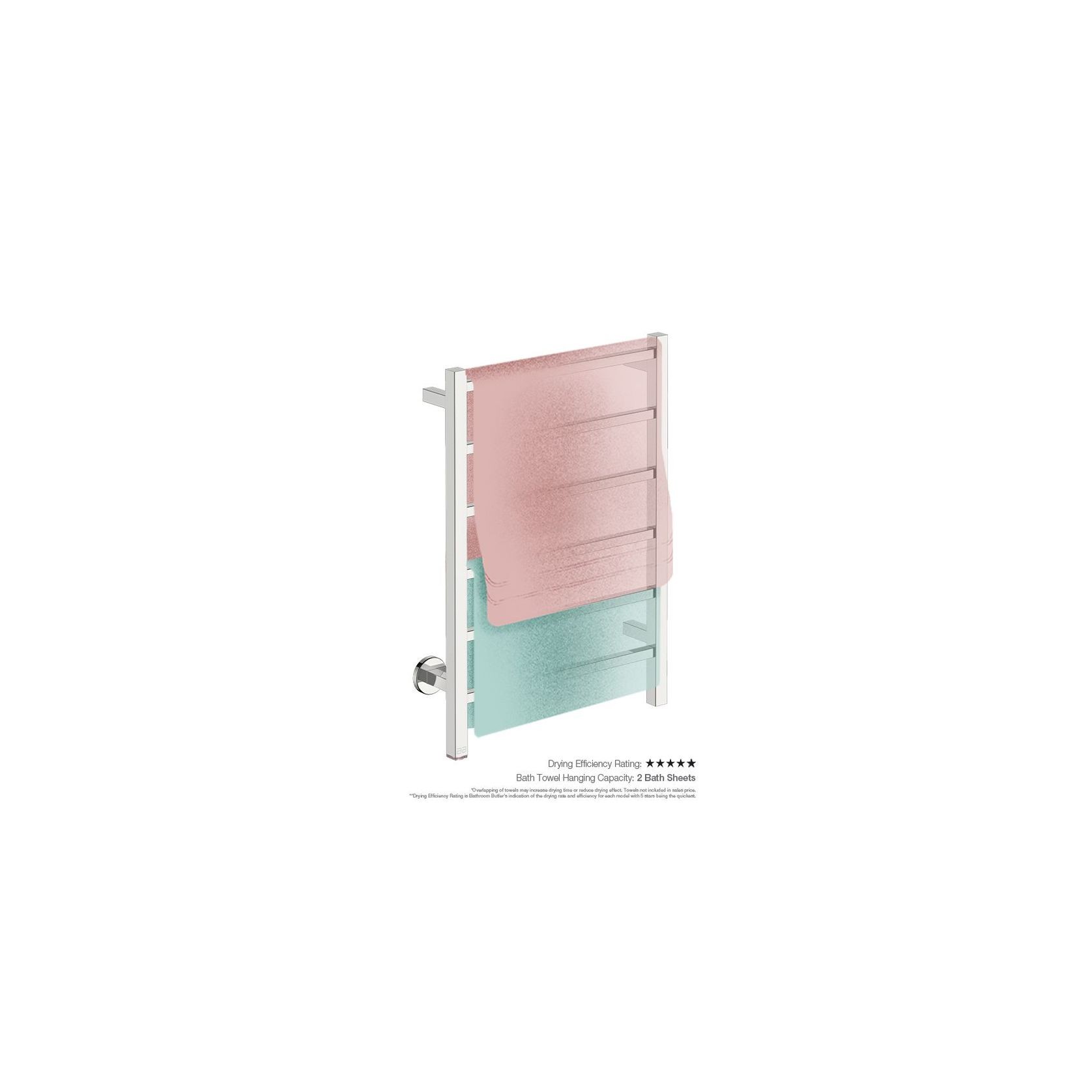 CUBIC 6 Bar 530mm Straight Heated Towel Rail with PTSelect Switch gallery detail image