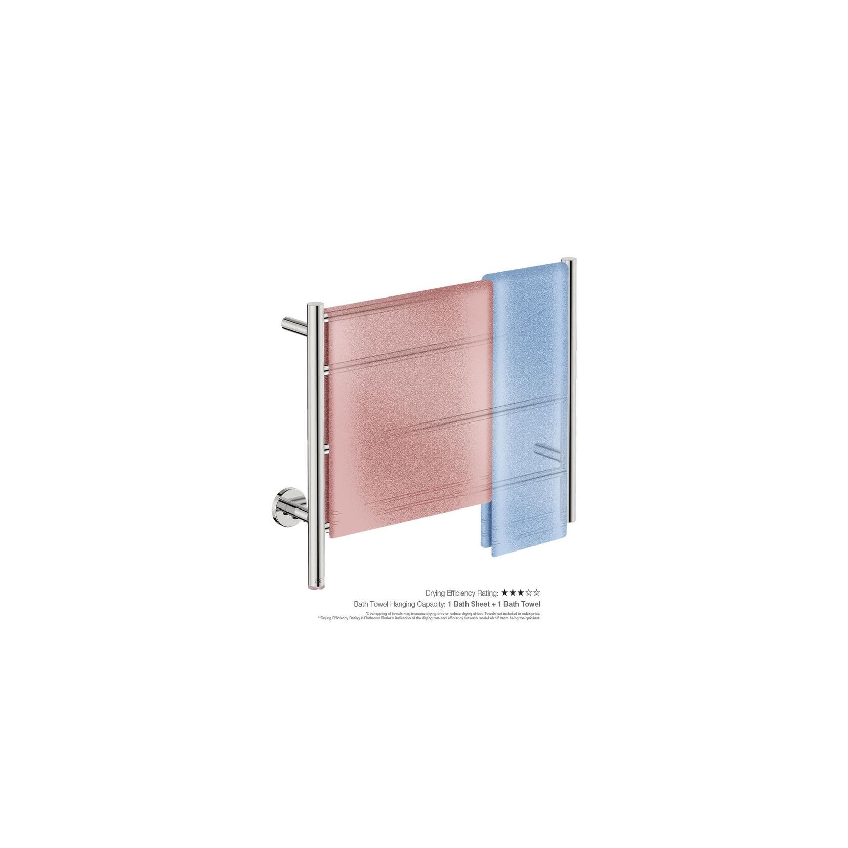 NATURAL 4 Bar 650mm Straight Heated Towel Rail with PTSelect Switch gallery detail image