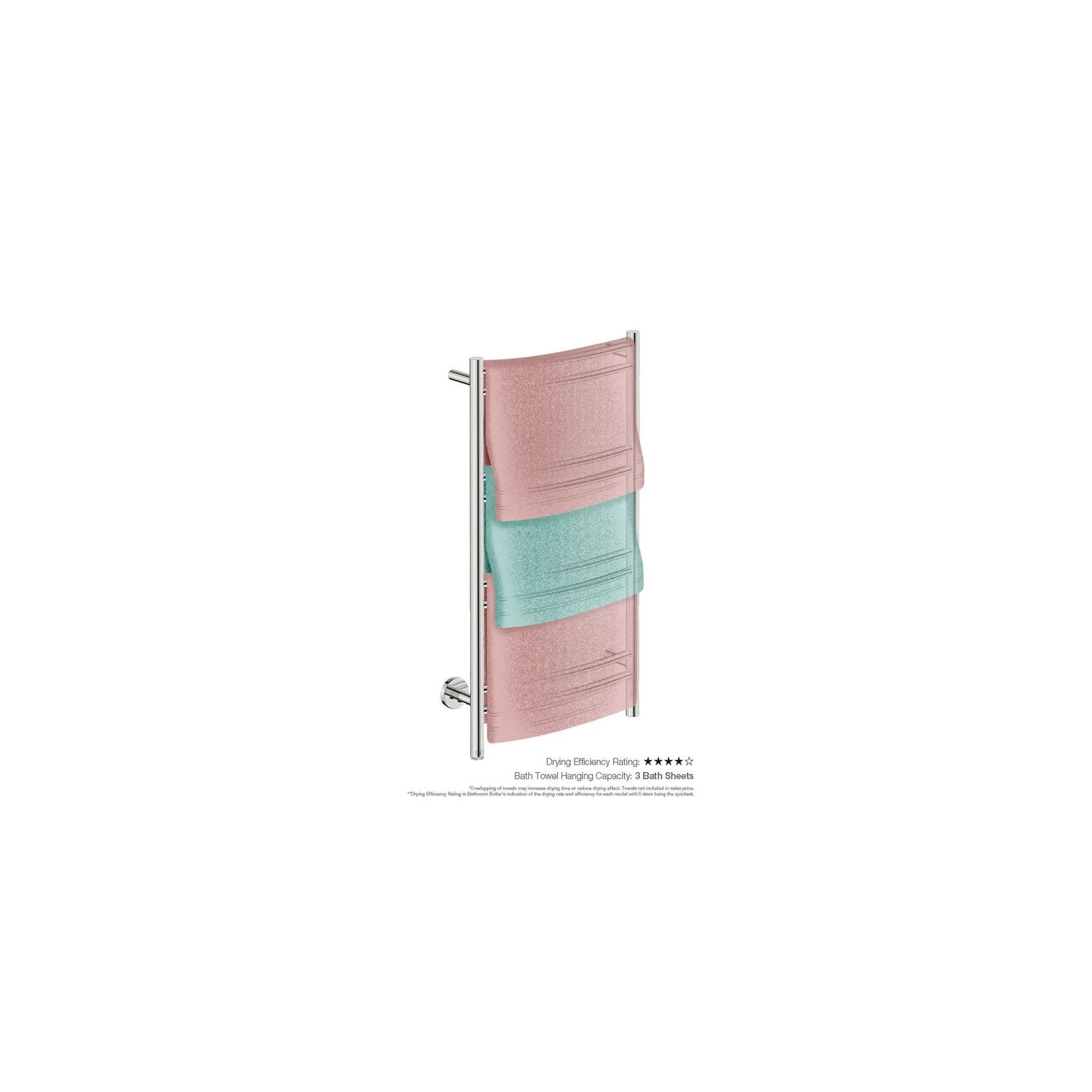 NATURAL 8 Bar 500mm Curved Heated Towel Rail with PTSelect Switch gallery detail image