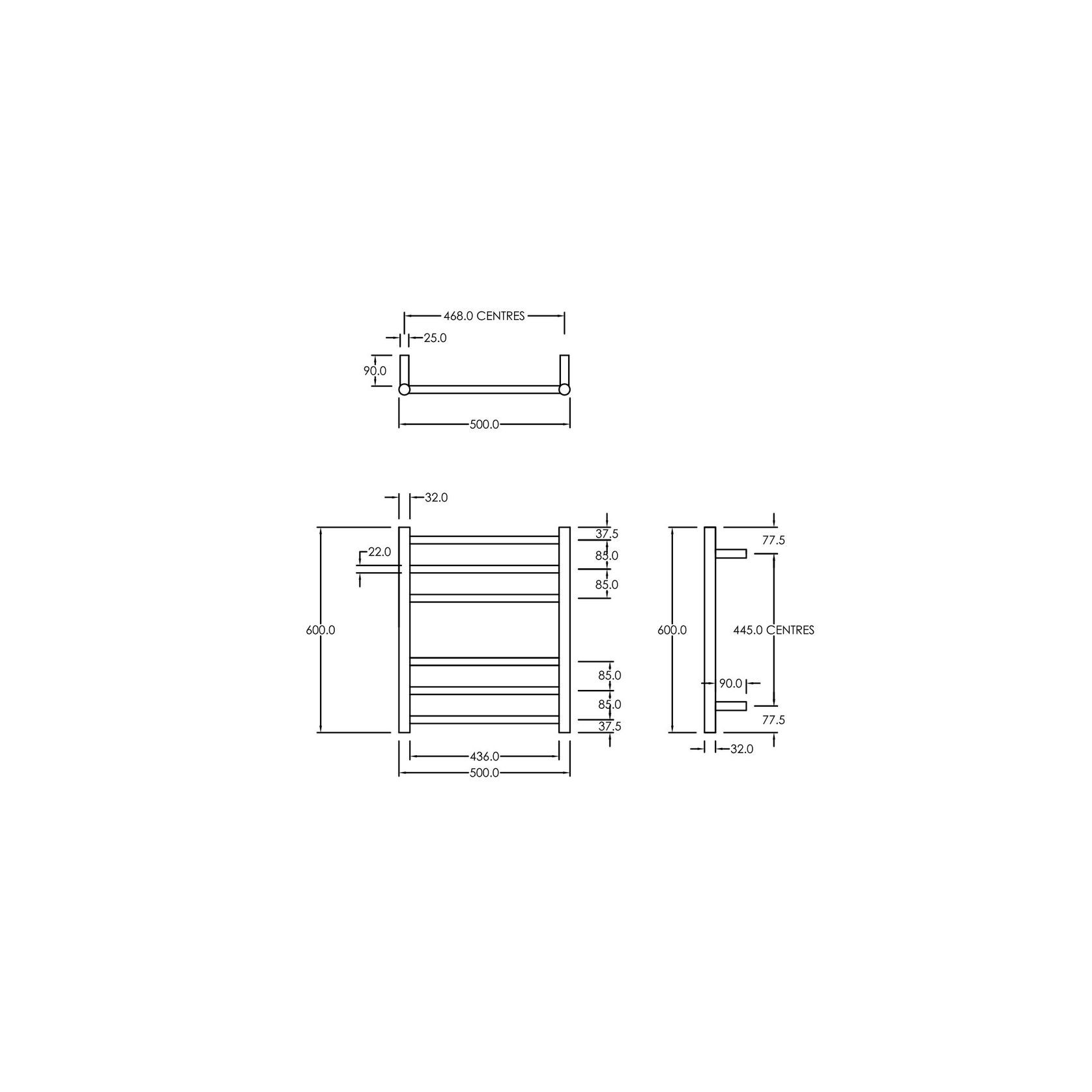 Round Towel Rail 240V 600 x 500mm Satin Black gallery detail image