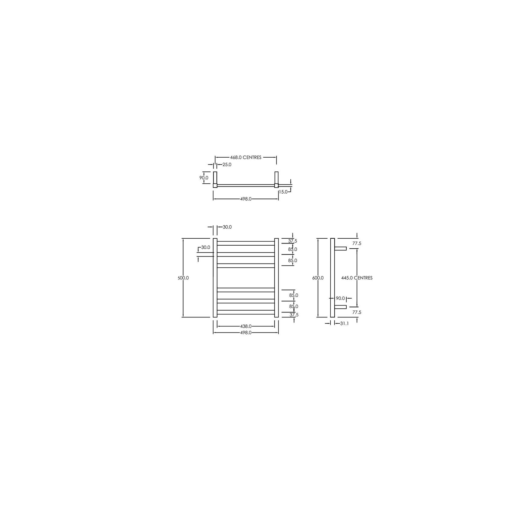Square Towel Rail 240V 600 x 500mm Satin Black gallery detail image