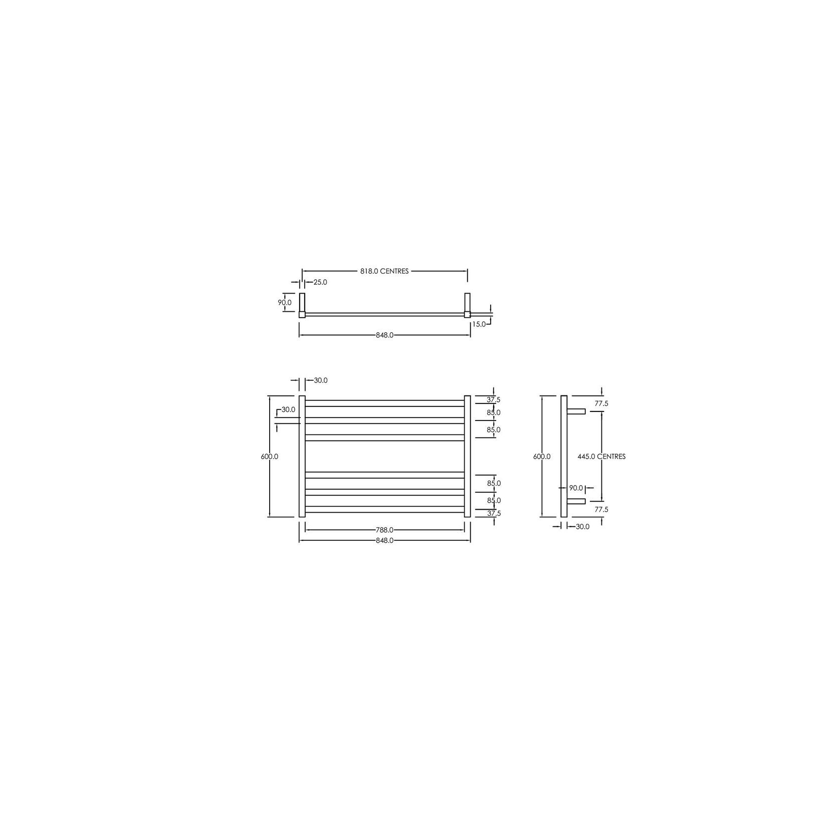 Square Towel Rail 240V 600 x 850mm Satin Black gallery detail image