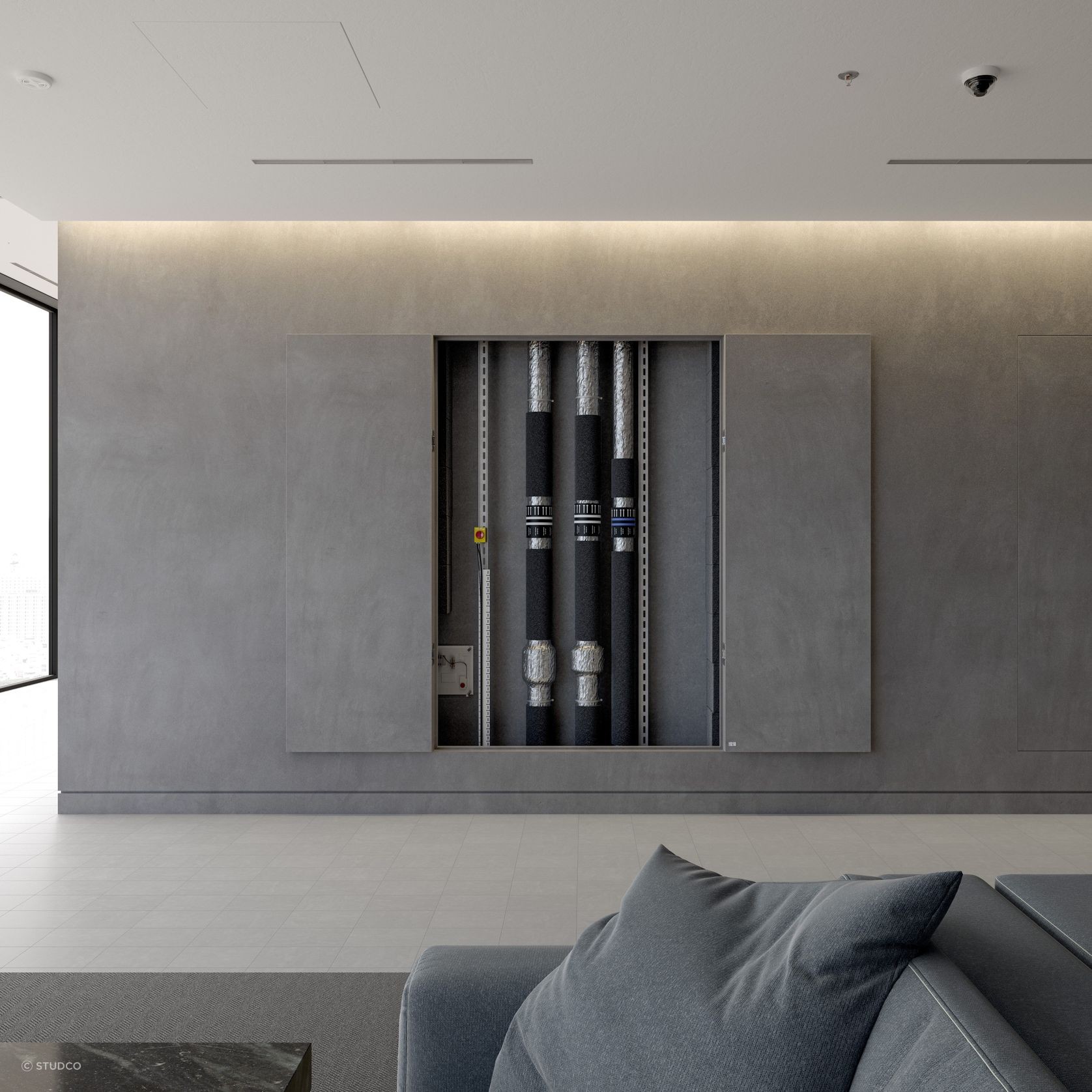 EZ Concept AccessDor Access Jamb installed on a grey wall.