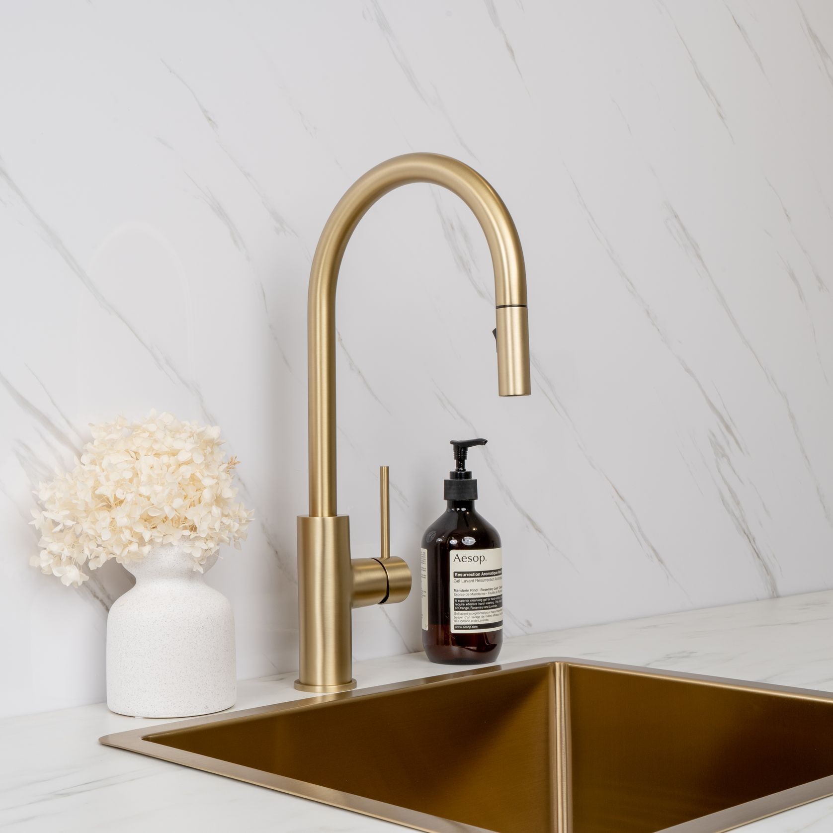 Mira Brushed Brass Gold Pull Out Mixer gallery detail image