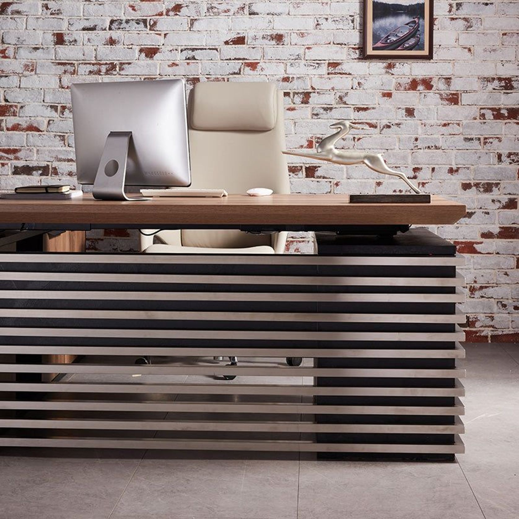 PHOENIX Executive Desk with Right Return 1.8M - Warm Oak & Black gallery detail image