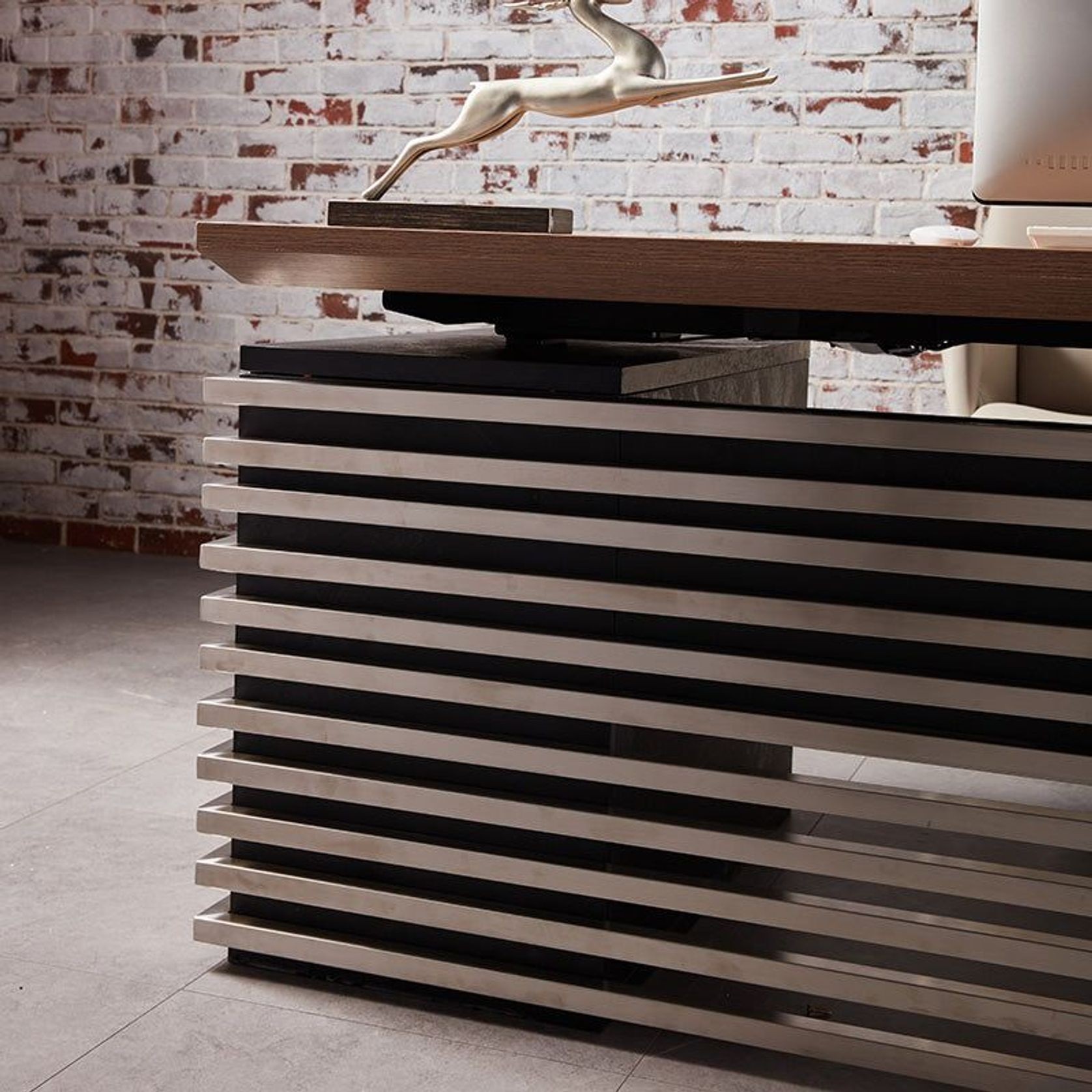PHOENIX Sit & Stand Electric Lift Executive Desk with Left Return 1.8M - Warm Oak & Black gallery detail image