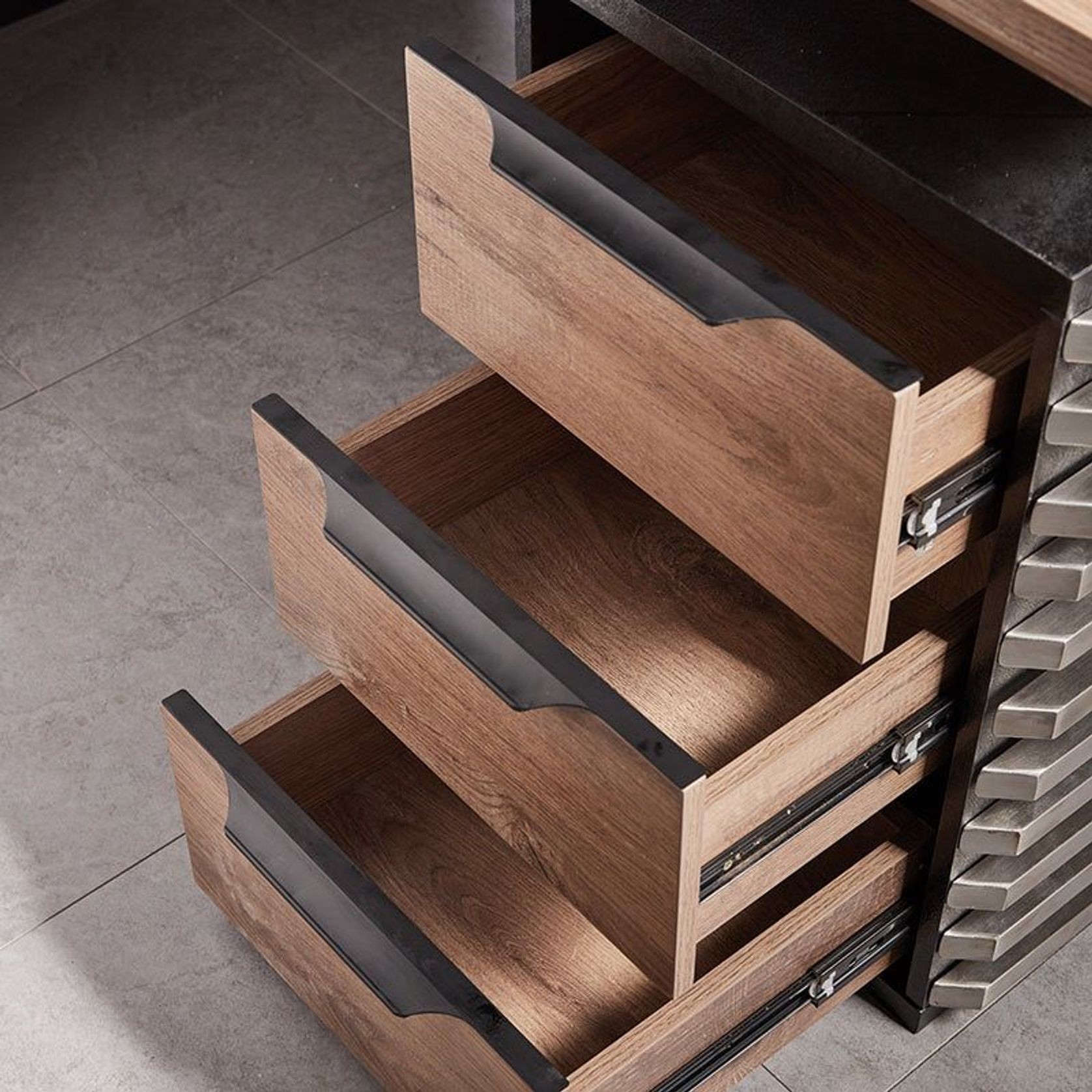 PHOENIX Sit & Stand Electric Lift Executive Desk with Right Return 1.8M - Warm Oak & Black gallery detail image