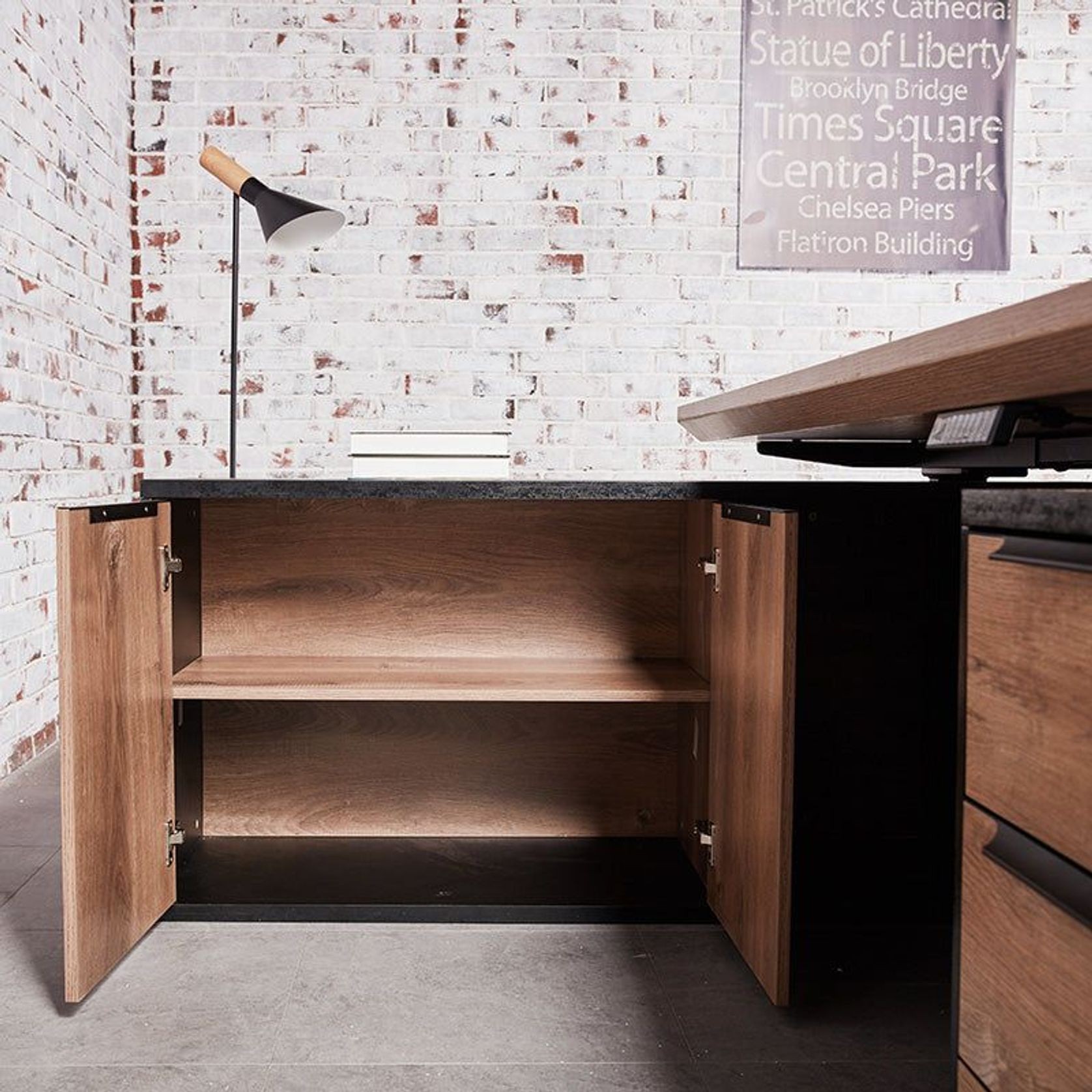 PHOENIX Executive Desk with Right Return 1.8M - Warm Oak & Black gallery detail image