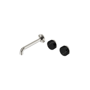 Serenity Wall Basin Set 220mm Offset Spout With Marquina Black Handle Brushed Nickel gallery detail image