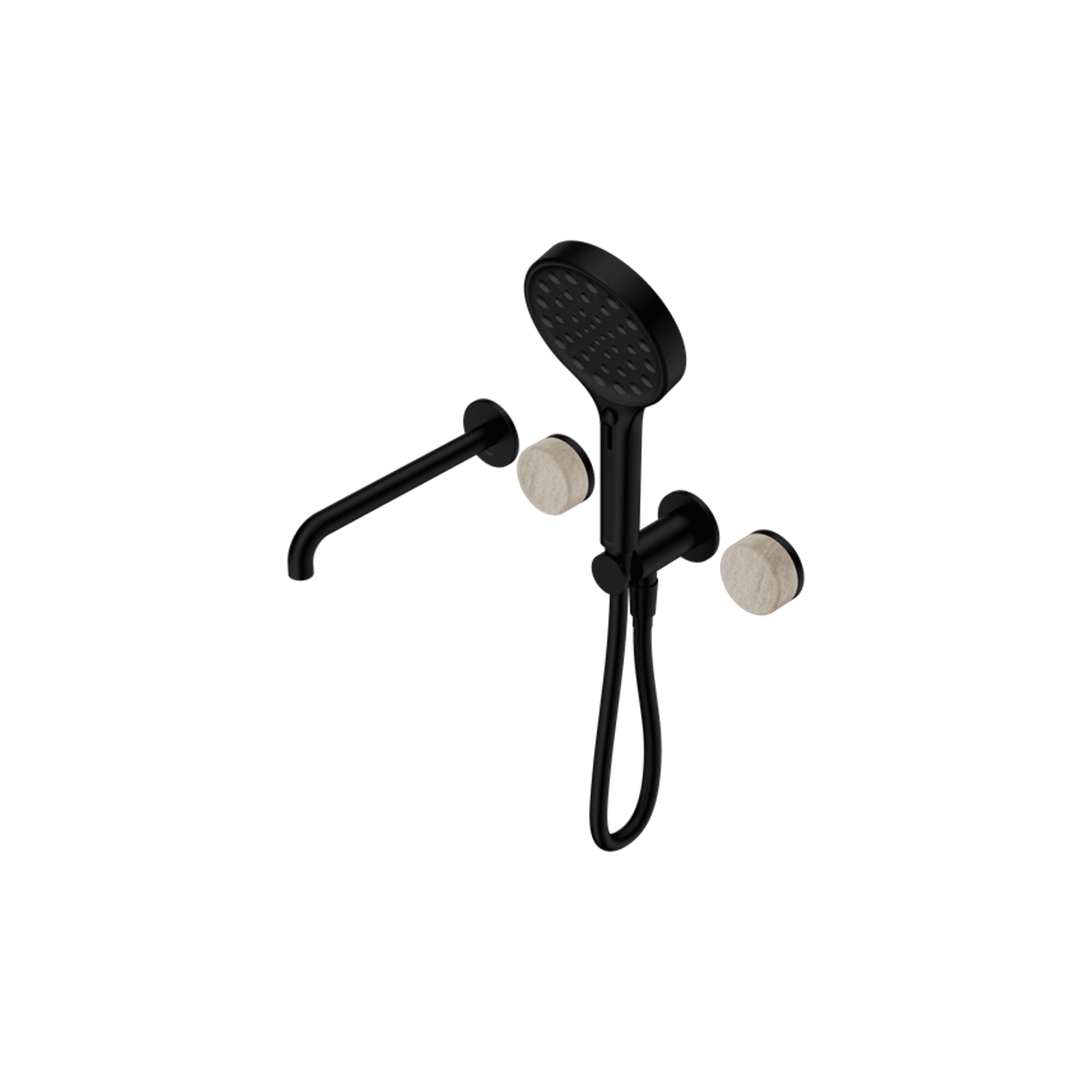 Serenity Shower System Spout Rome Travertine Handle And Serenity Hand Shower Matte Black gallery detail image