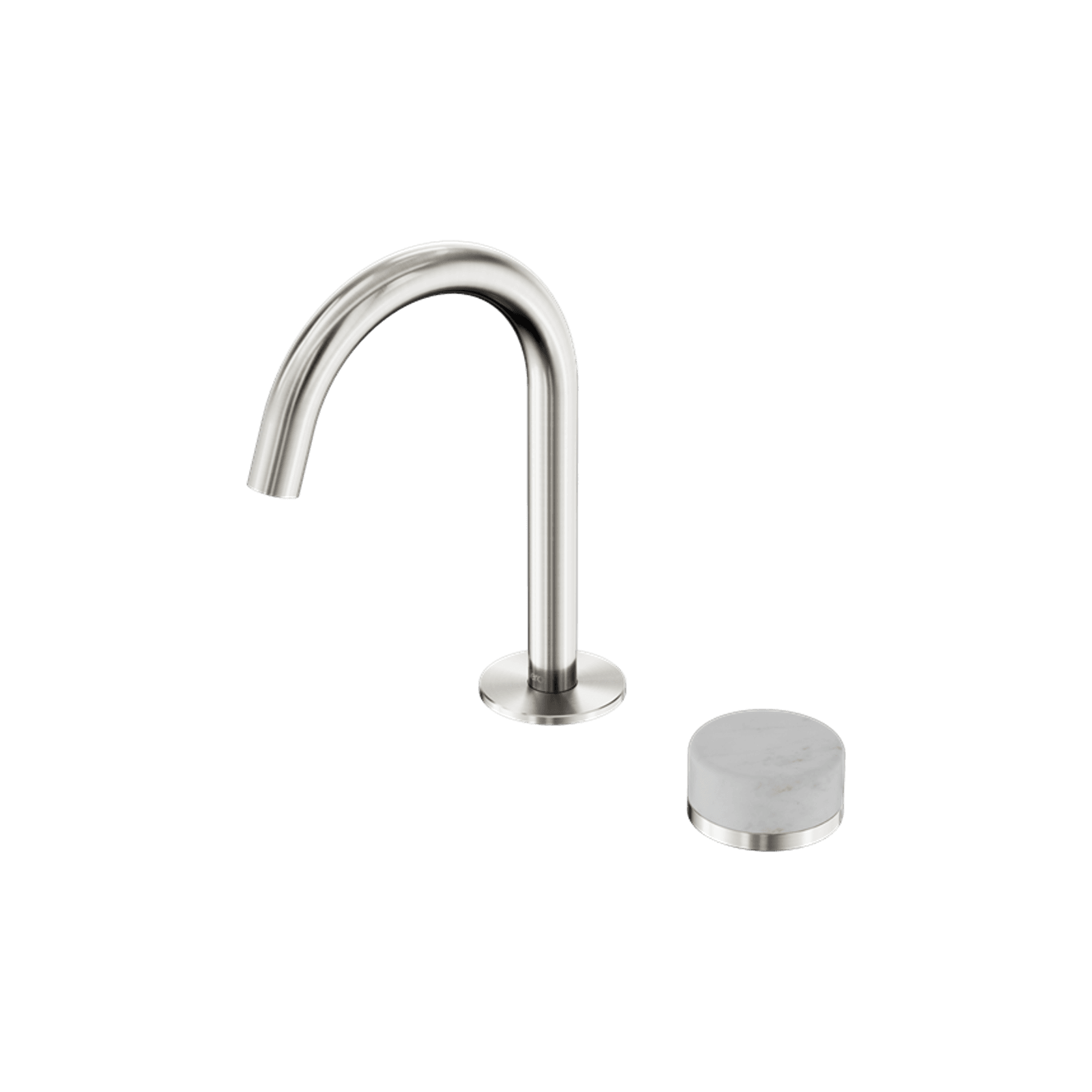 Serenity Basin Mixer Arc Spout Carrara Handle Brushed Nickel gallery detail image