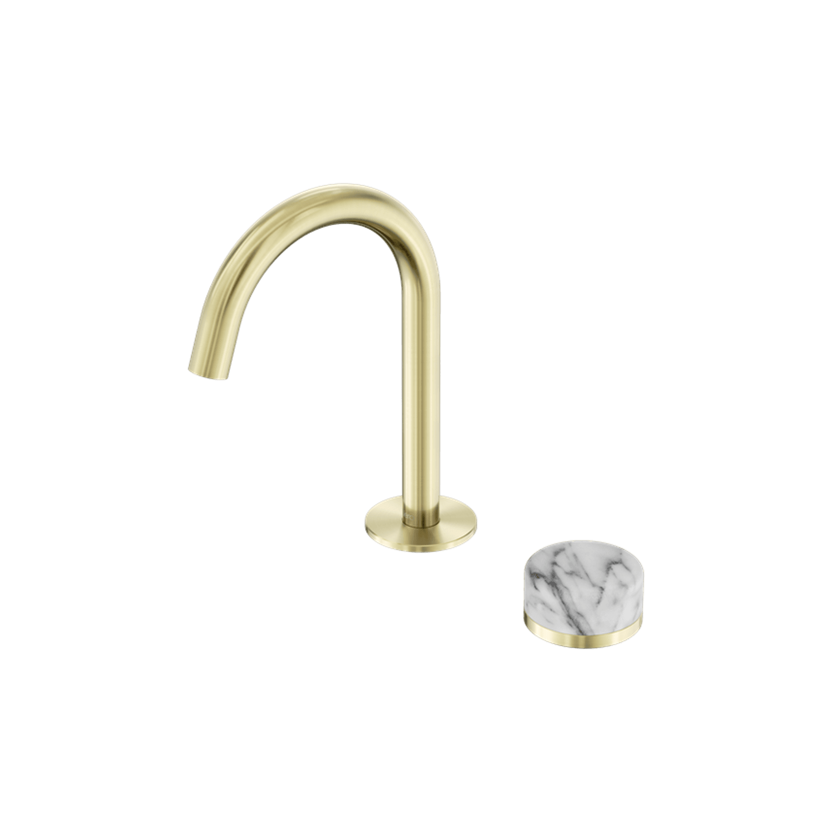 Serenity Basin Mixer Arc Spout Arabescato Corchia Handle Brushed Gold gallery detail image