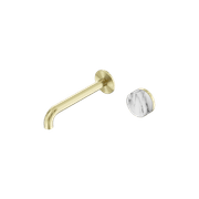 Serenity Wall Basin Mixer 185mm Spout Arabescato Corchia Handle Brushed Gold gallery detail image